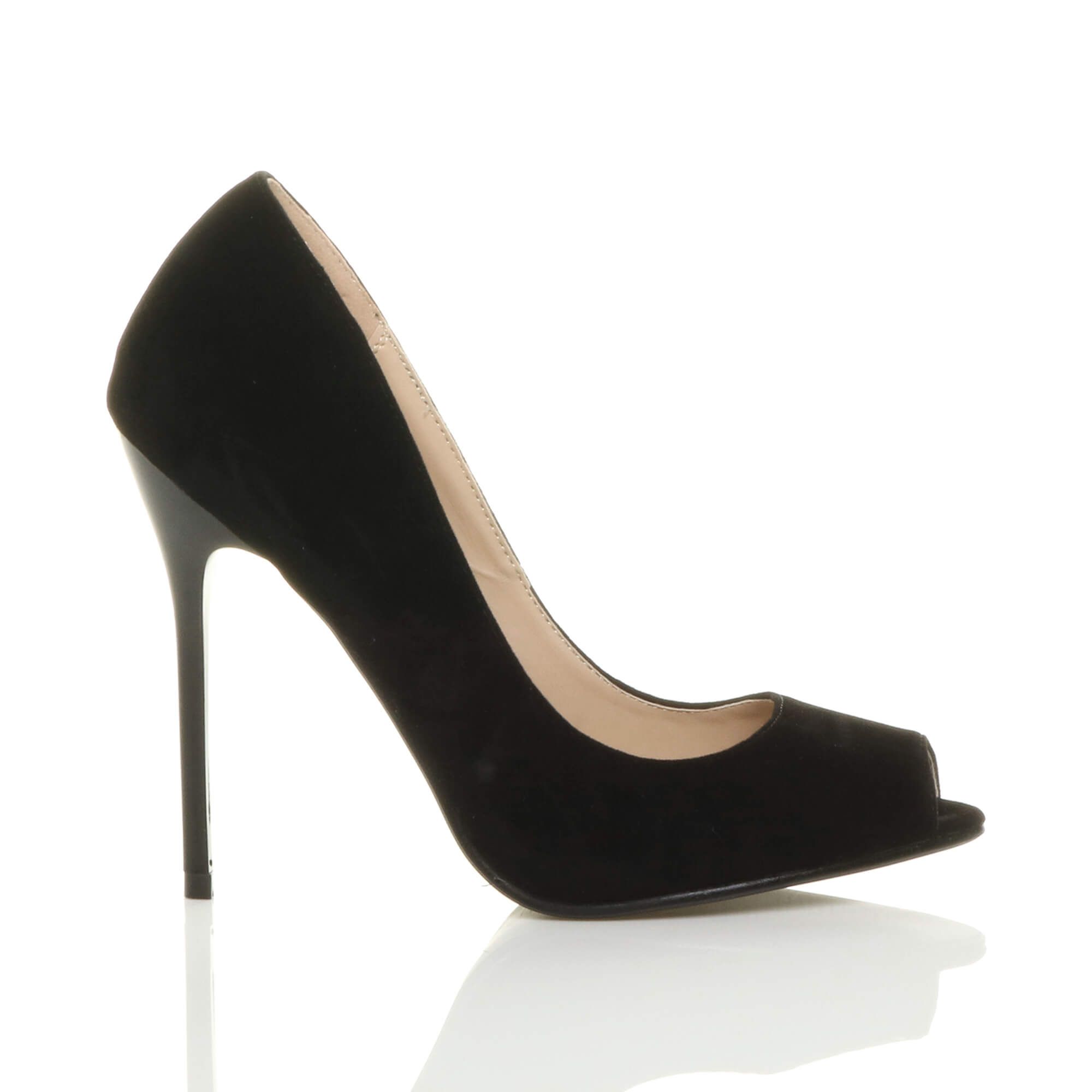 AJVANI High Stiletto Heel Peep Toe Faux Suede Court Shoes