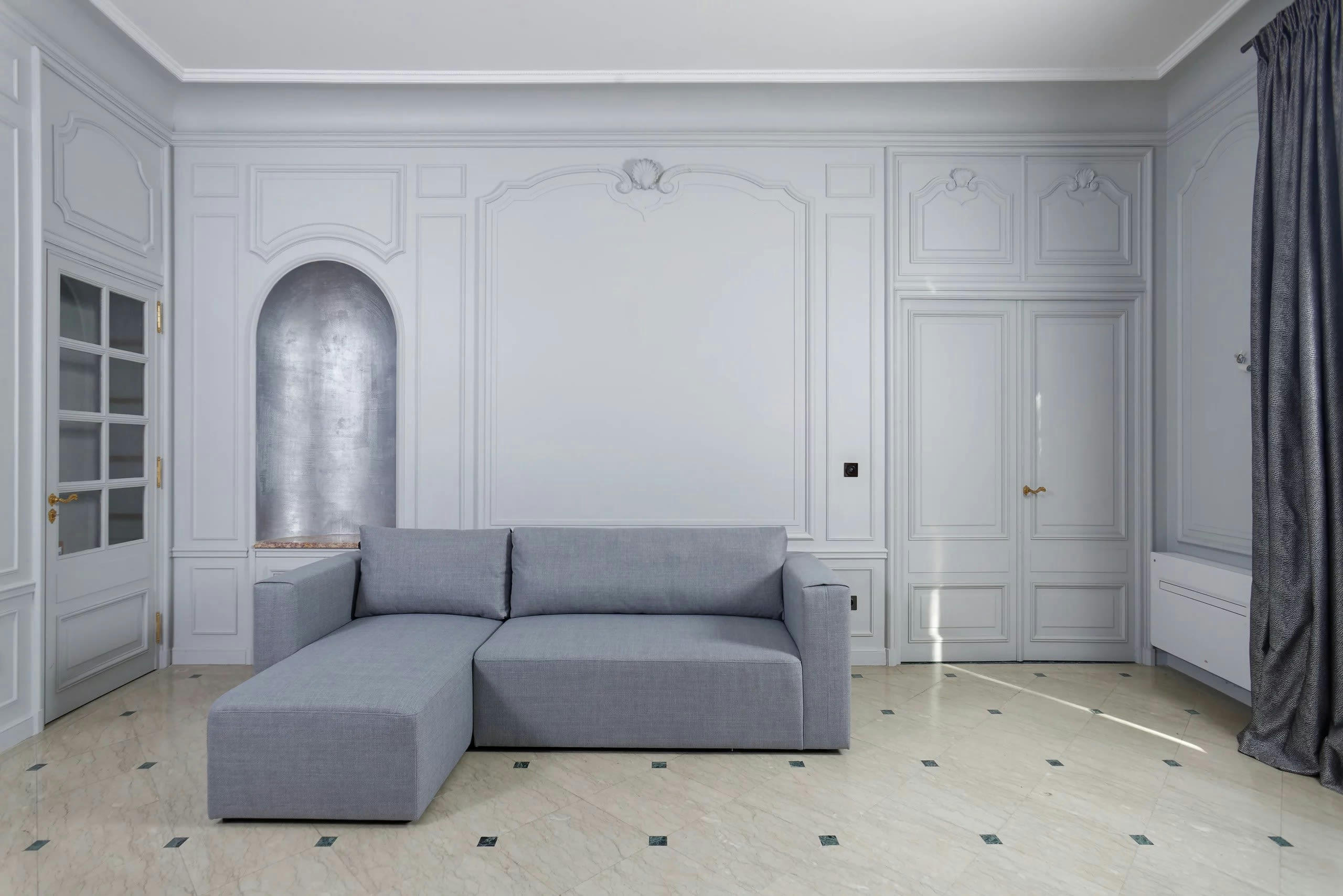 CARDINAL - Canapé d'angle gauche modulable 4 places en tissu chiné gris