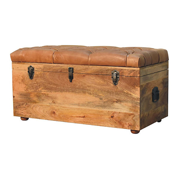 Artisan Furniture Bois massif peau de buffle effet chêne coffre de rangement, rembourré, 1 Storage Box, marron