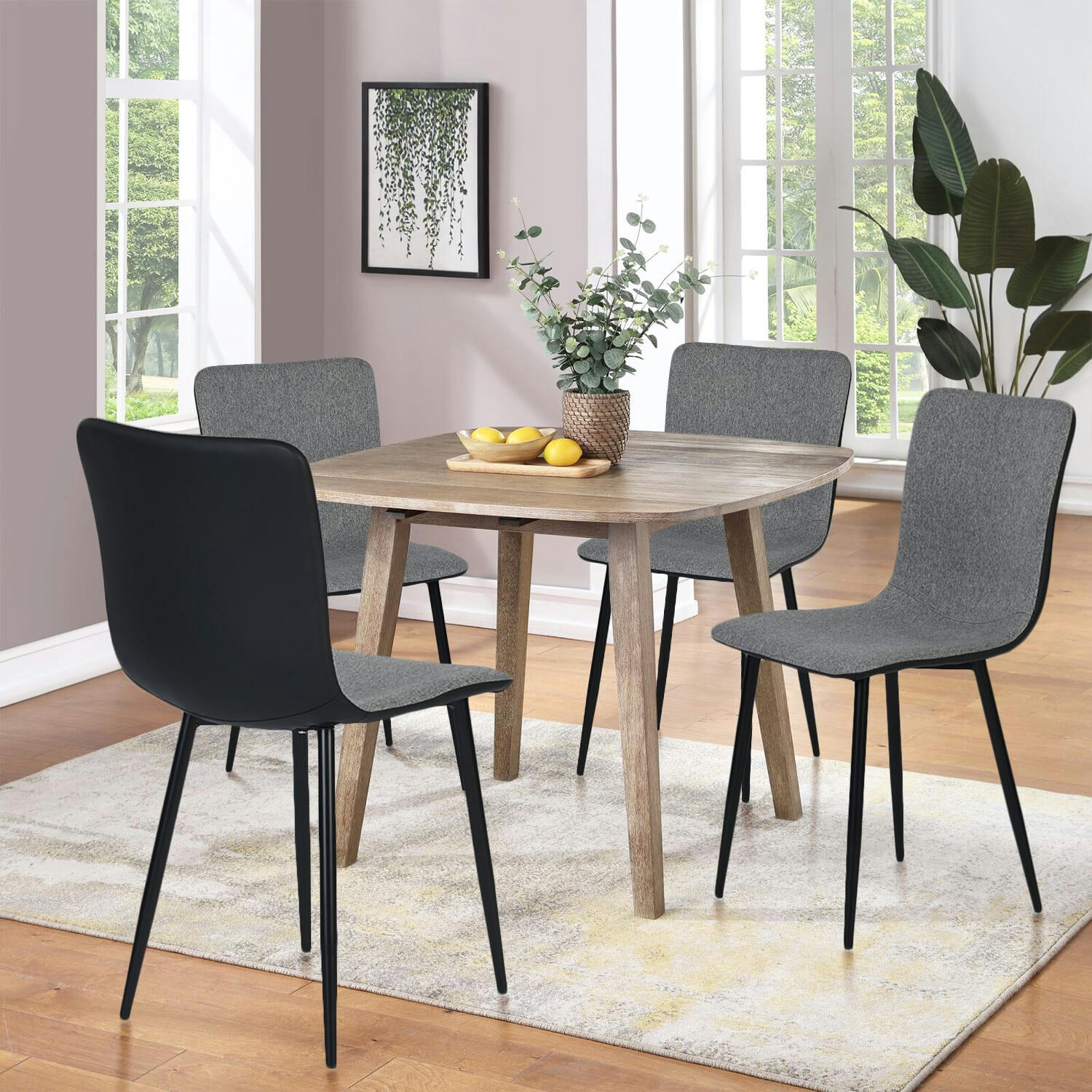 - Lot de 4 chaises de salle à manger en tissu gris