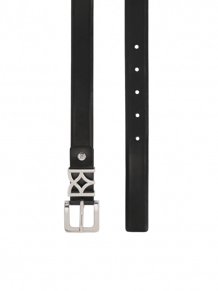 Narrow leather belt with logo buckle
