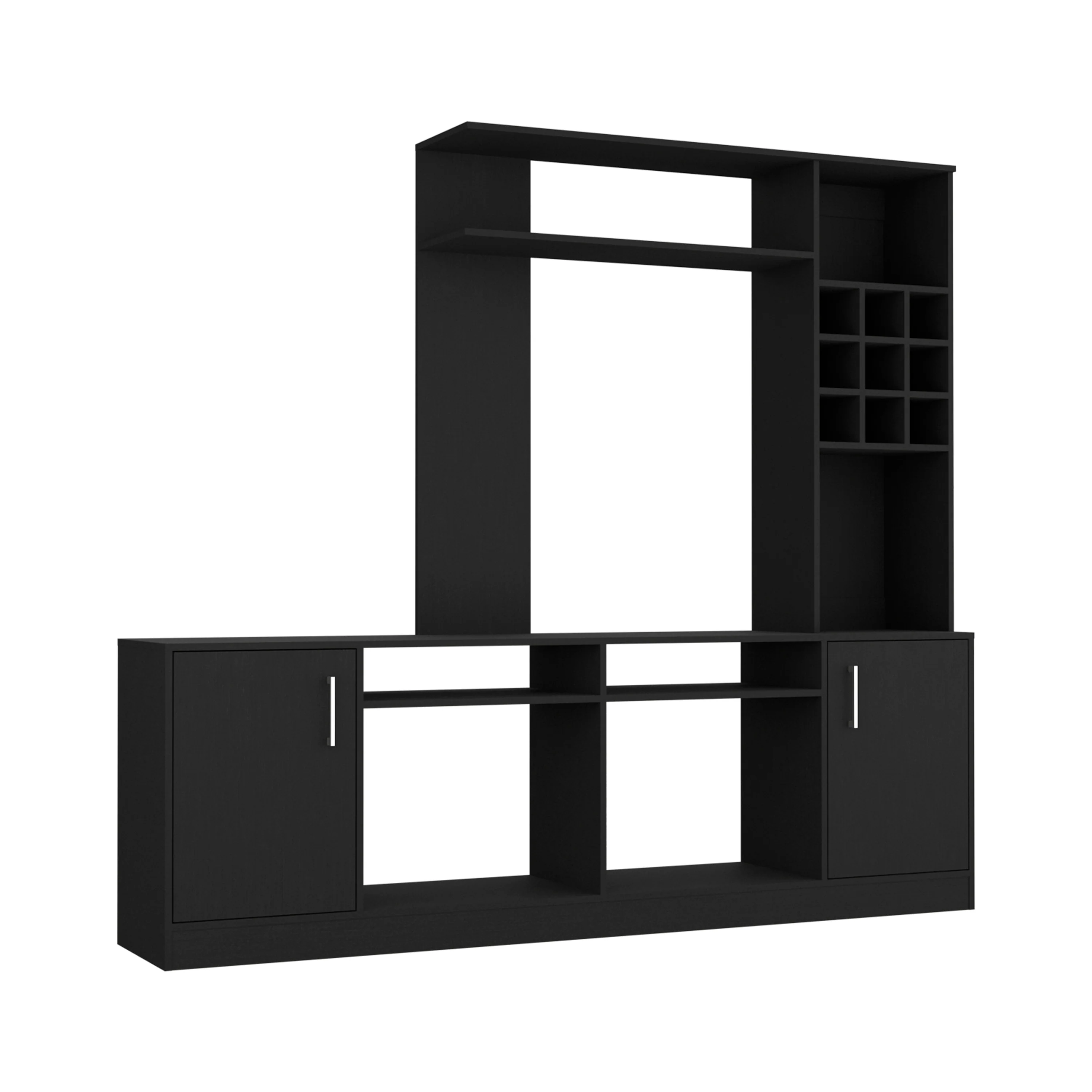 FM Furniture Vibrant Entertainment Center For TVs Up to 37 with 7 Open Shelves, 2 Cabinets, 4 Inner Shelves, and 9 Wine Cubbies