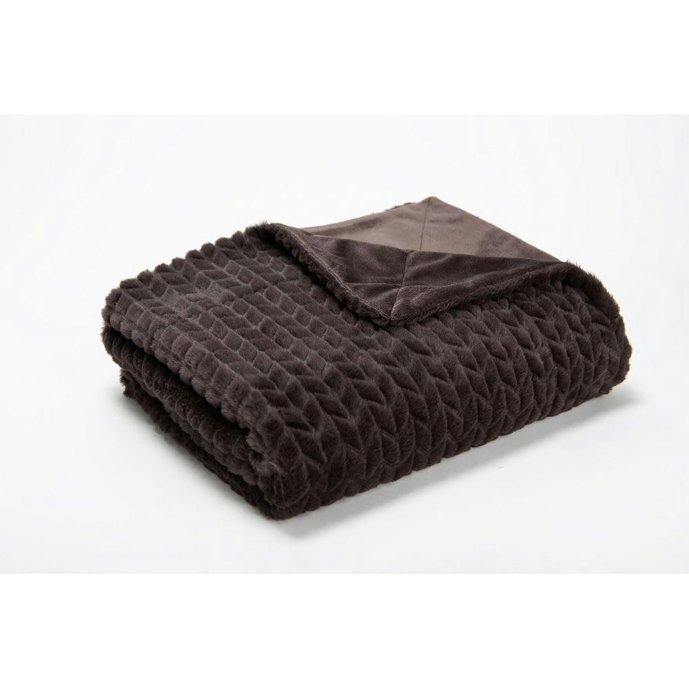 - Plaid en polyester chevrons 130 x 170 cm chocolat