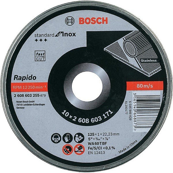 Disque à tronçonner BOSCH Inox 125 mm - pack de 10 - 2608603255
