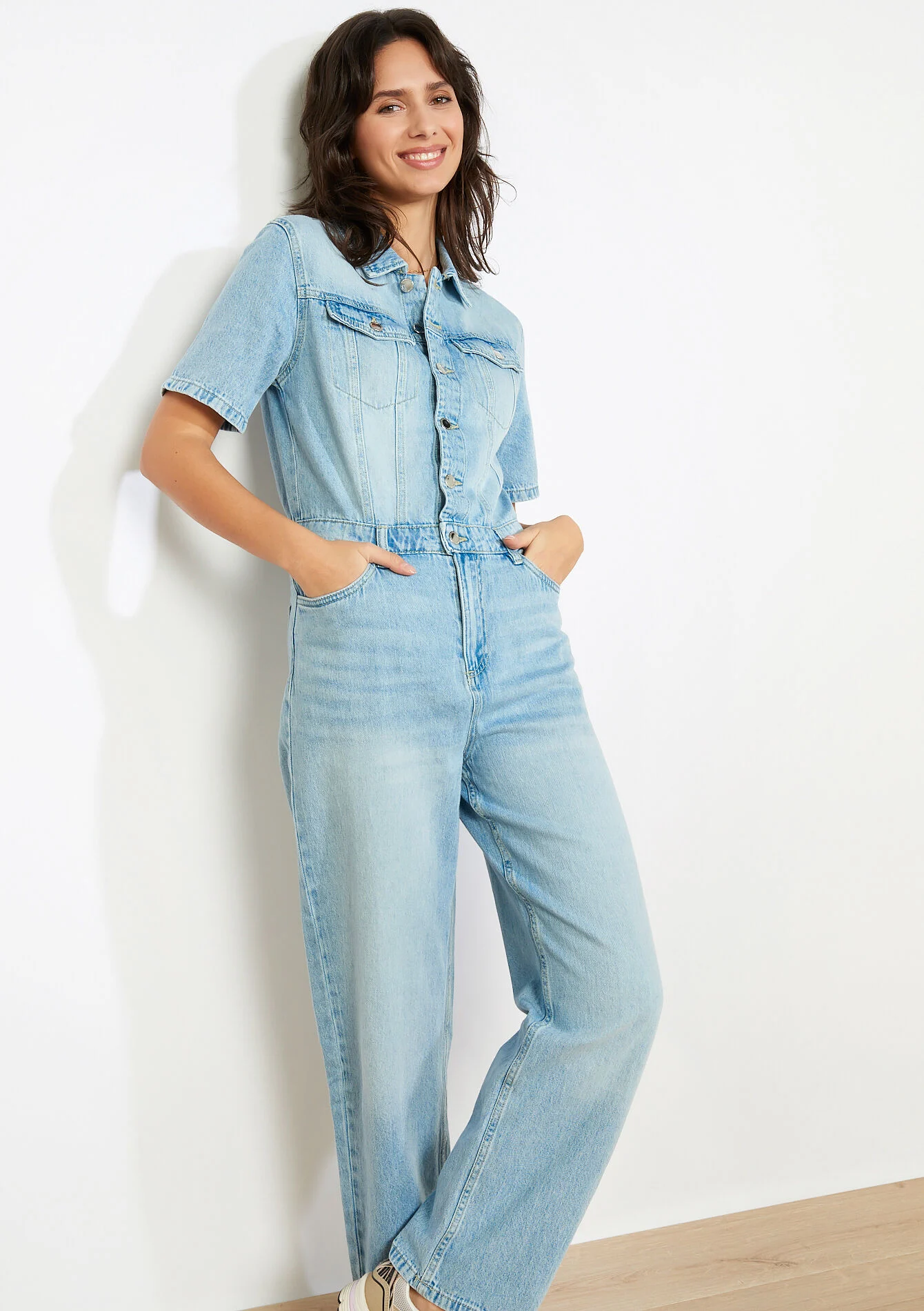 Denim jumpsuit in lichte wassing