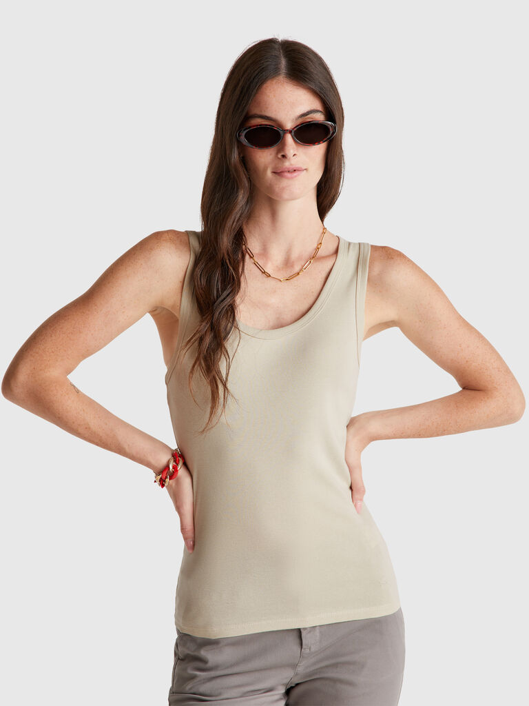 Beige tank top in pure cotton
