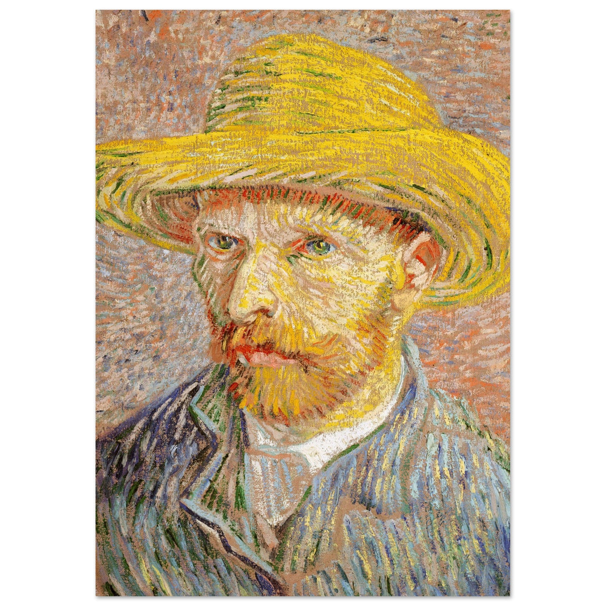 Artfulprints Poster Vincent van Gogh - Zelfportret met strohoed  - A4 21x29.7 cm - Oranje