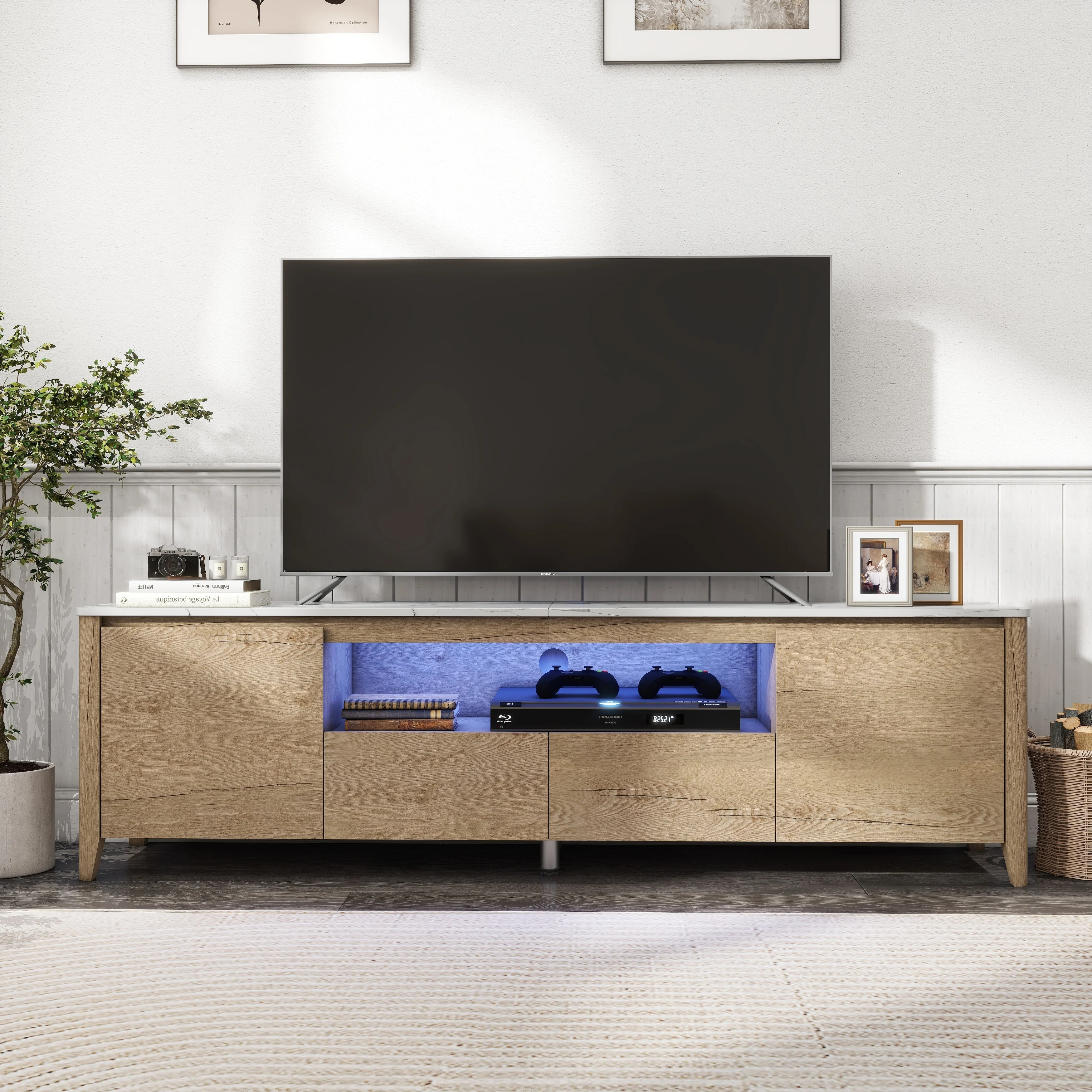 70 Inches Modern TV stand with LED Lights