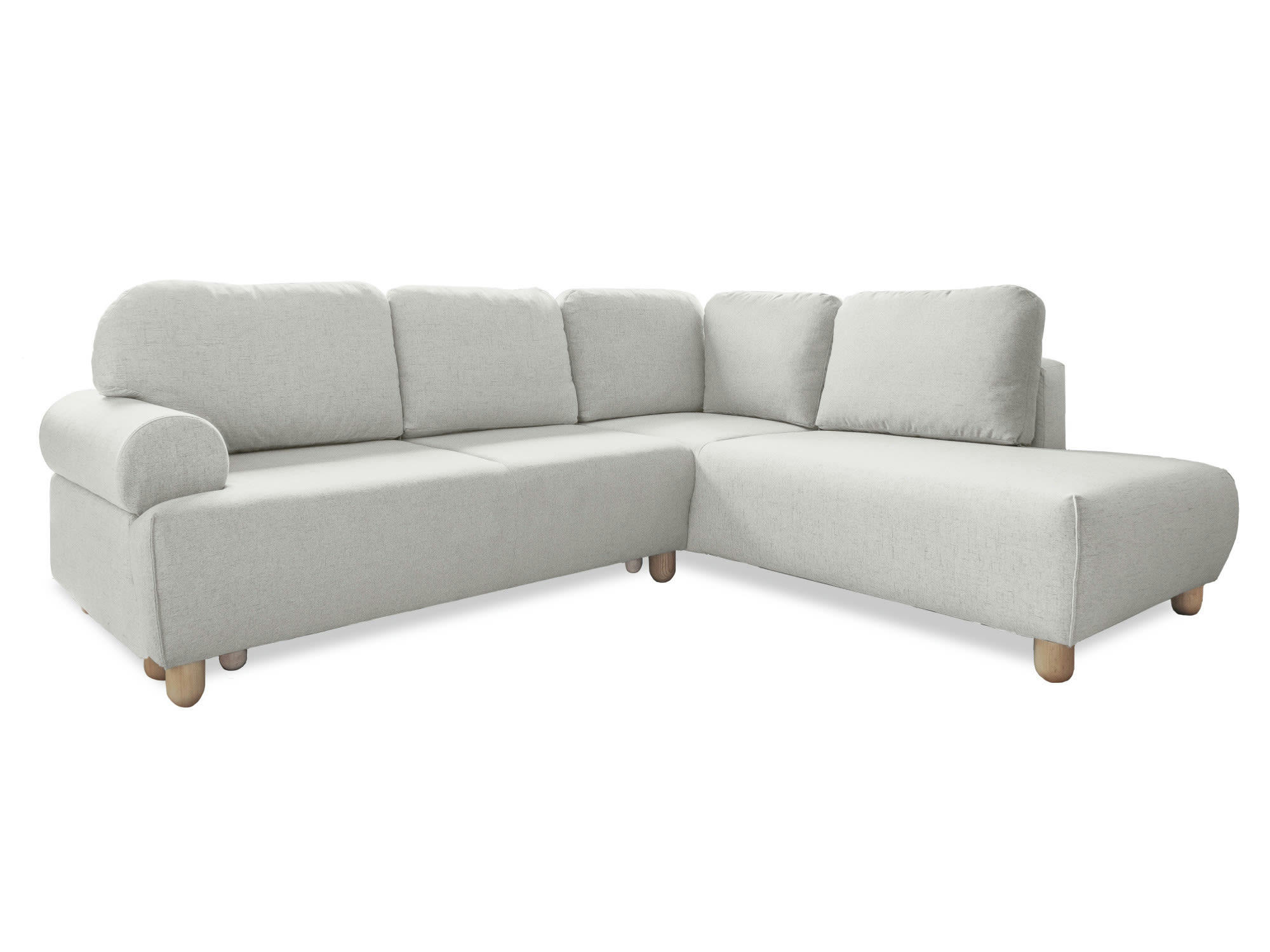 OLLI - Canapé d'angle droit convertible 5 places en tissu beige