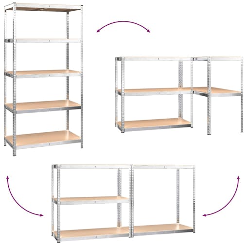 NNEVL 5-Layer Shelves 4 pcs Silver Steel and Engineered Wood