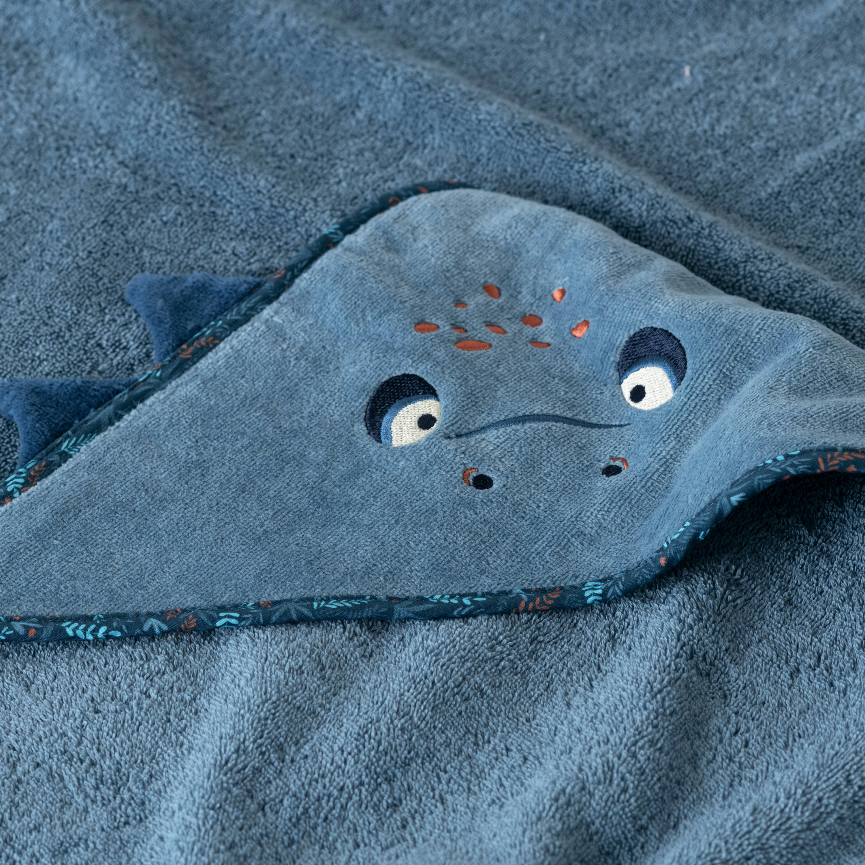 HAPPYFUL - Cape de bain Bleu Celeste bouclette brodé bleu 80 x 80 cm