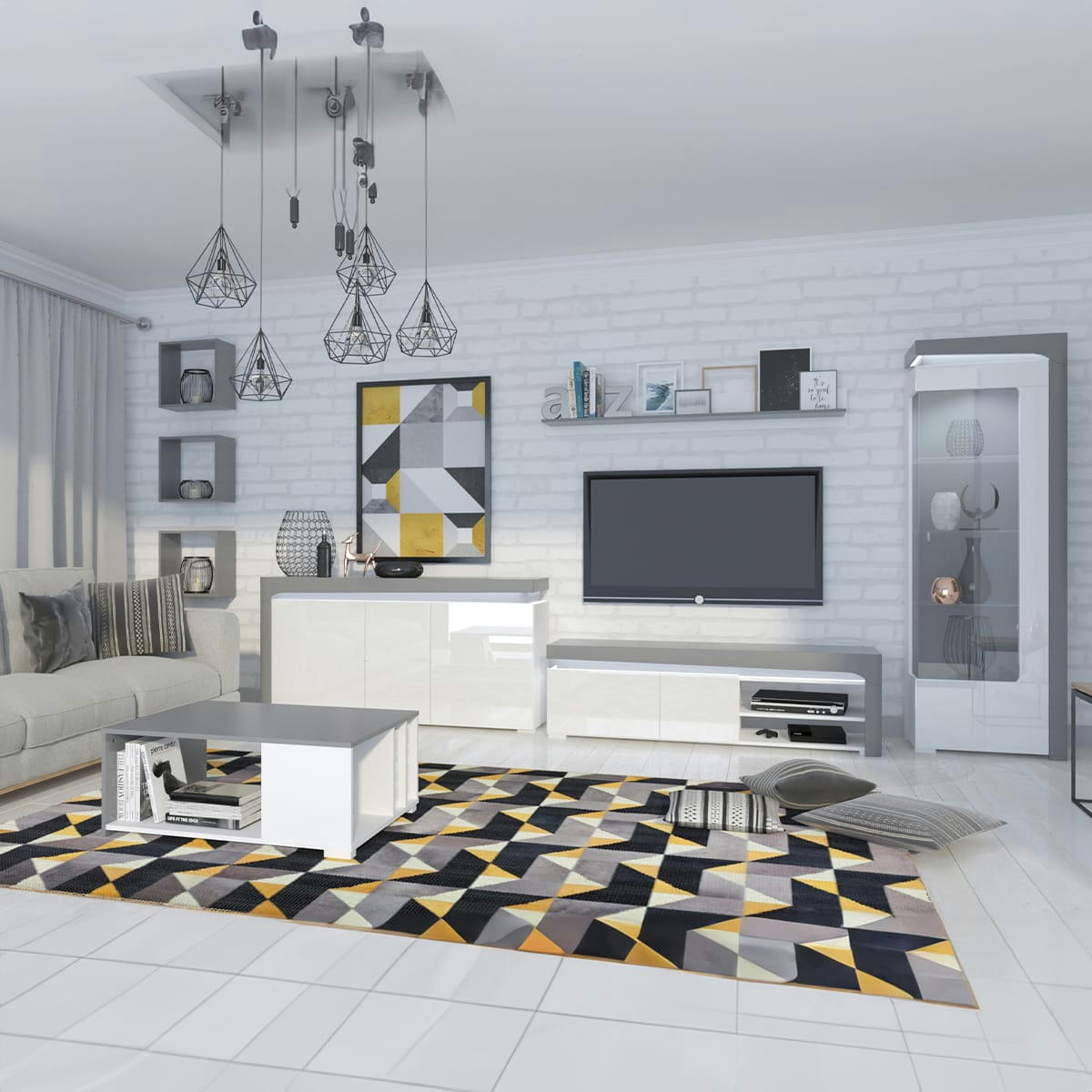 - Vitrine 1 porte ouverture gauche LED inclus stratifiés blanc et gris