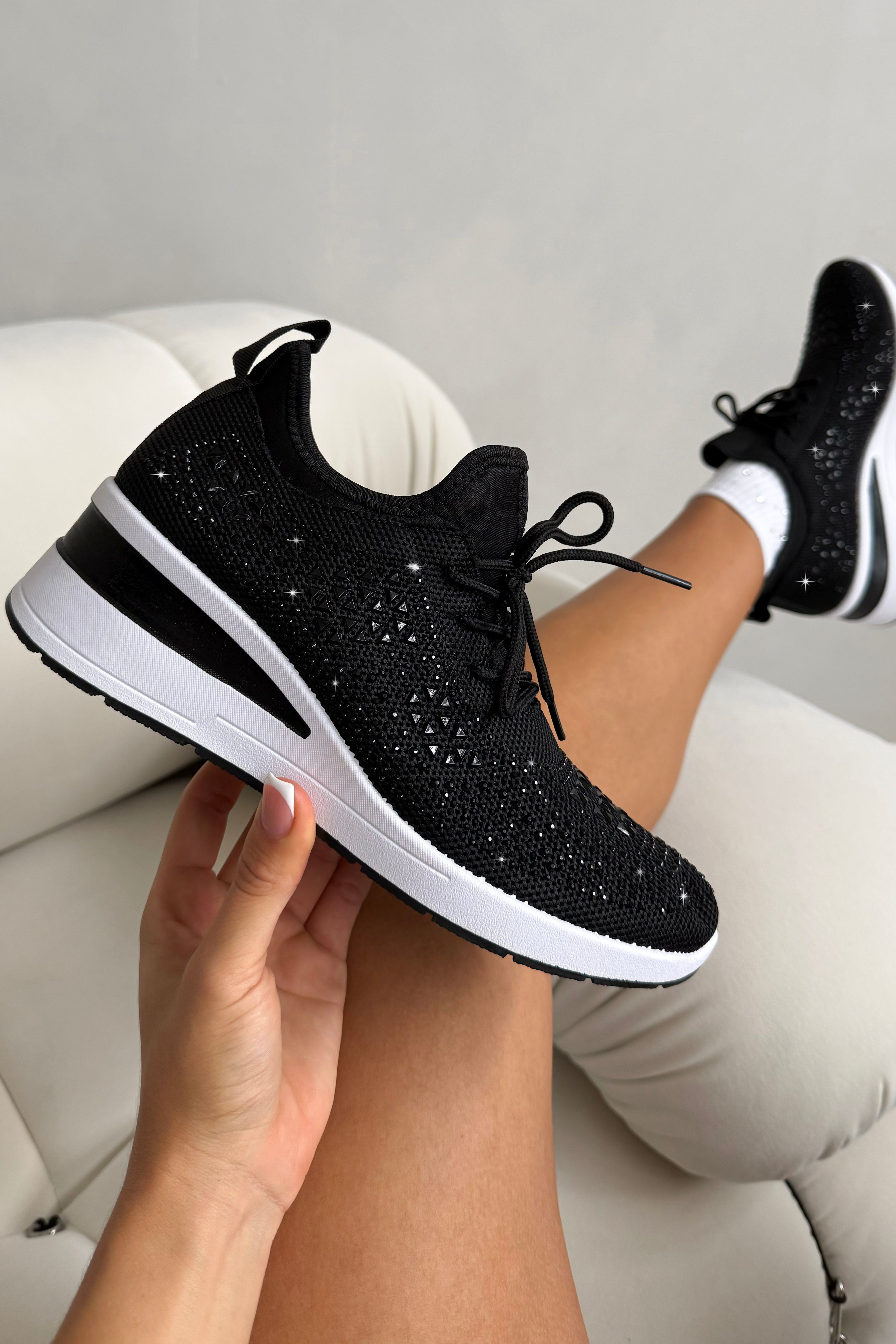Love Lemonade Crystal Stretch Sock Comfort Wedge Trainers
