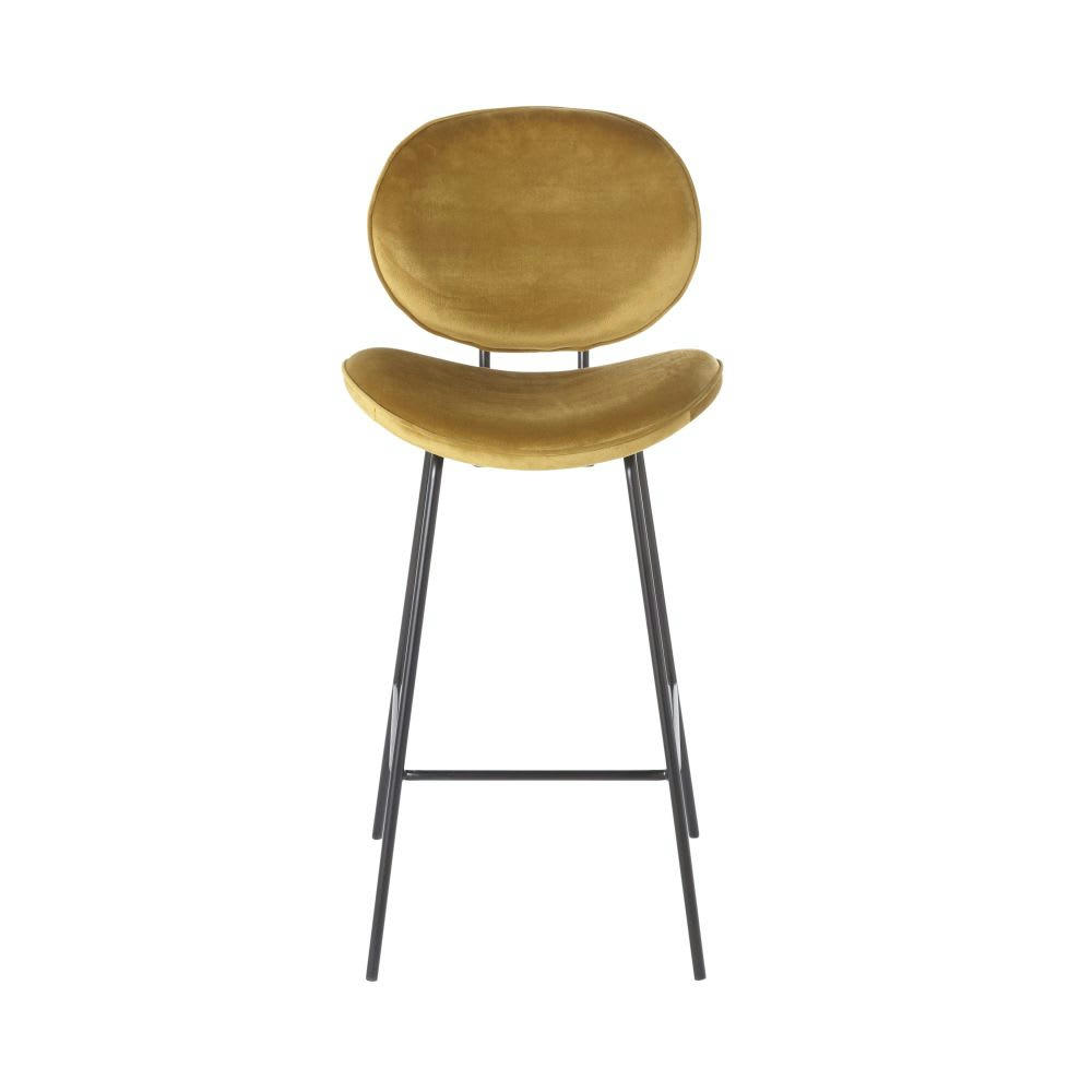Luna - Chaise de bar en velours ocre et métal noir H73