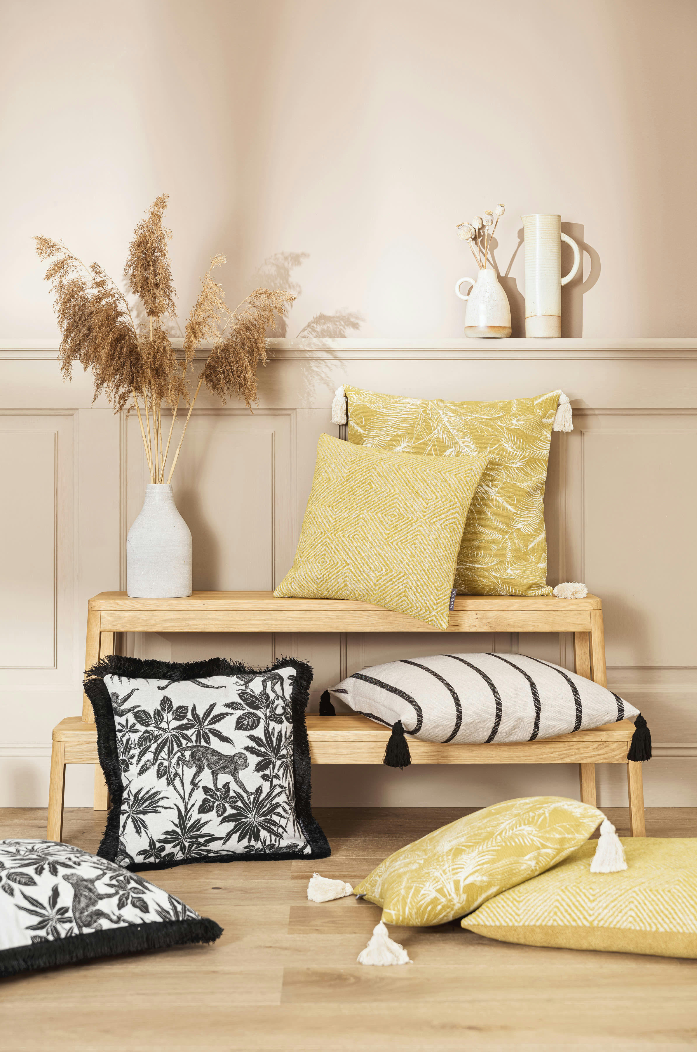 MONKEY - Housses de coussins imprimées jungle noir en coton 40x40 - Lot de 2