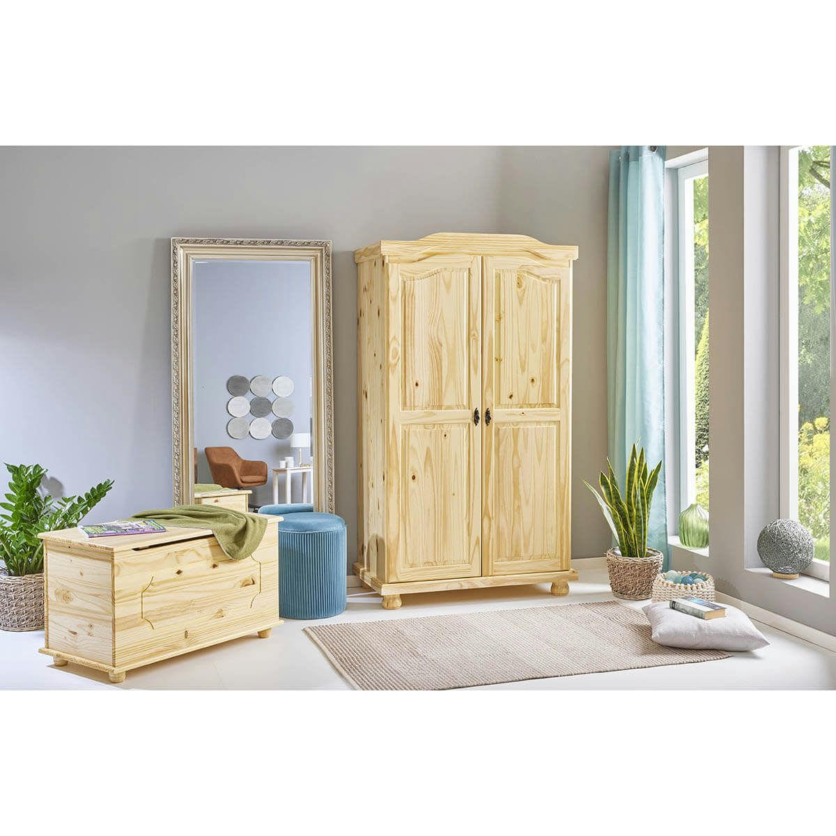 OLIVER - Armoire  2 portes + penderie bois massif naturel