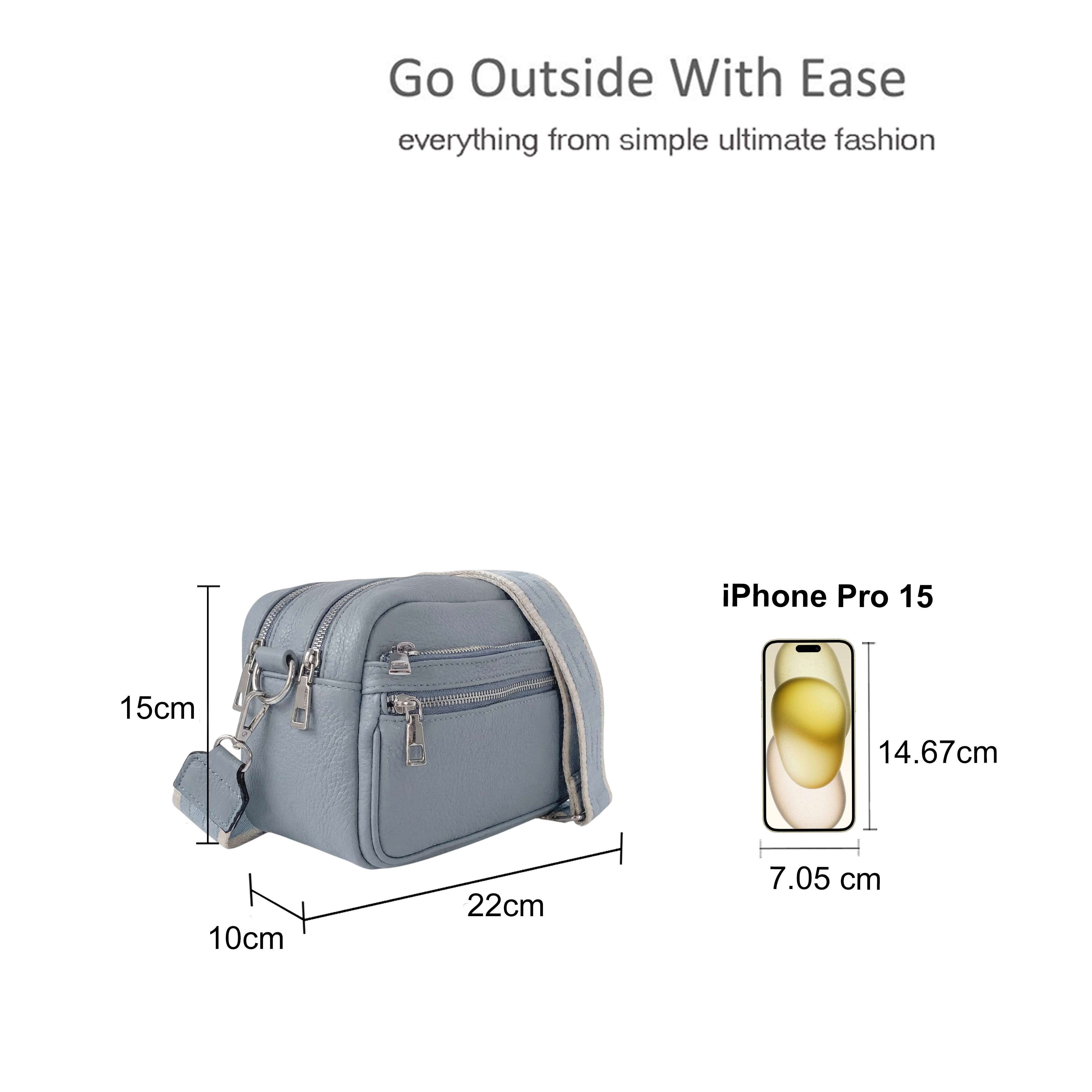 Kitise Multi Pockets Double Compartments Canvas Strap Crossbody Bag