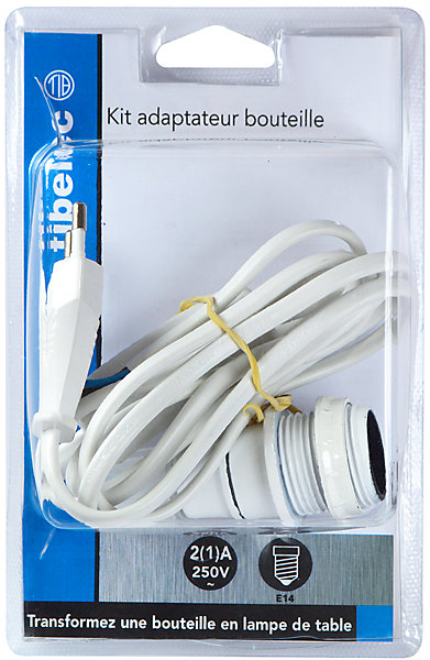 Adaptateur bouteille Tibelec E14 60W 4Z 250V plastique blanc