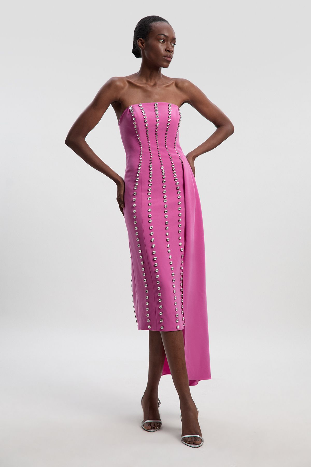 KarenMillen Tall Crystal Embellished Woven Plunge Detail Maxi Dress