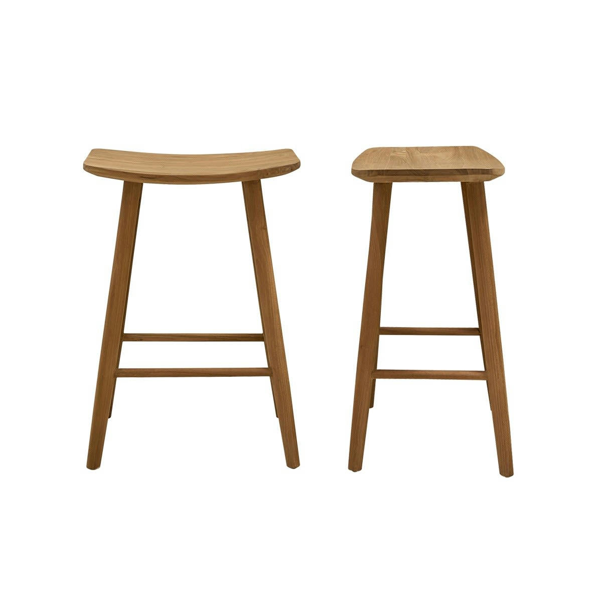 AMBRE - Lot de 2 tabourets en teck massif 65 cm