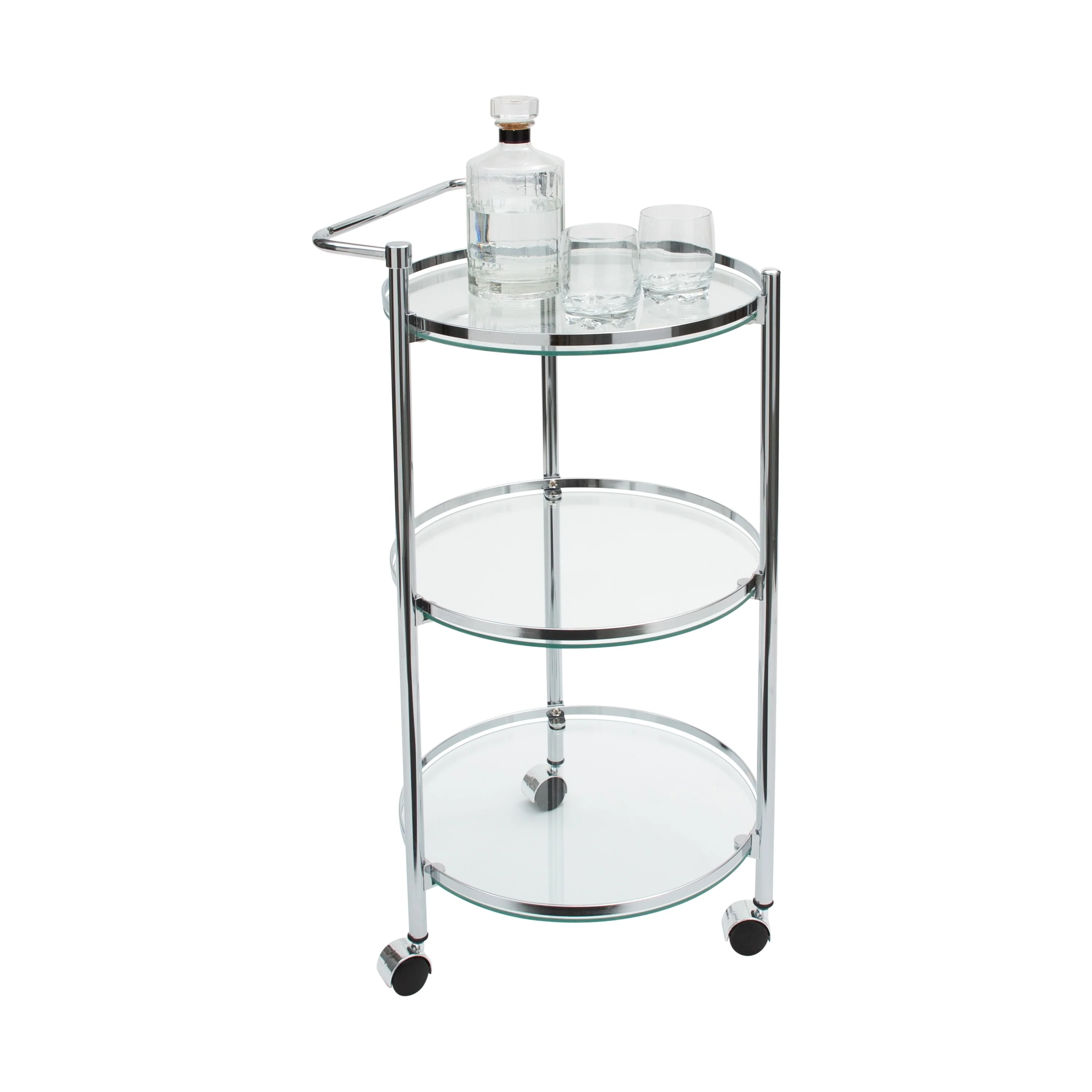 Organize It All Circular Tempered Glass Rolling Serving Cart - 15.25 x 16.75 x 29.75