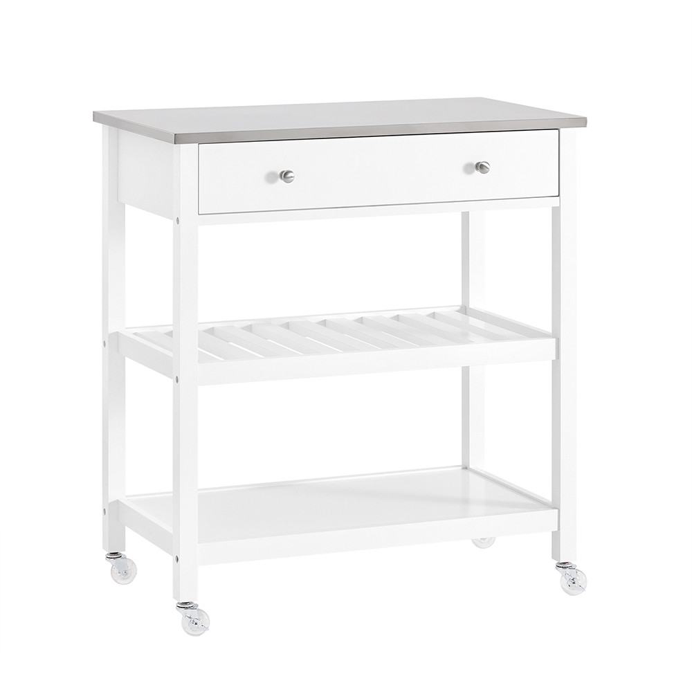 SoBuy Wózek kuchenny z 2 szufladami Biały 100x45x92cm Nowoczesny FKW47-II-W