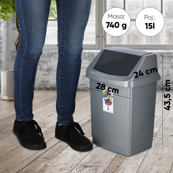 Curver Kosz Na Śmieci Uchylny 15 L Grafitowy