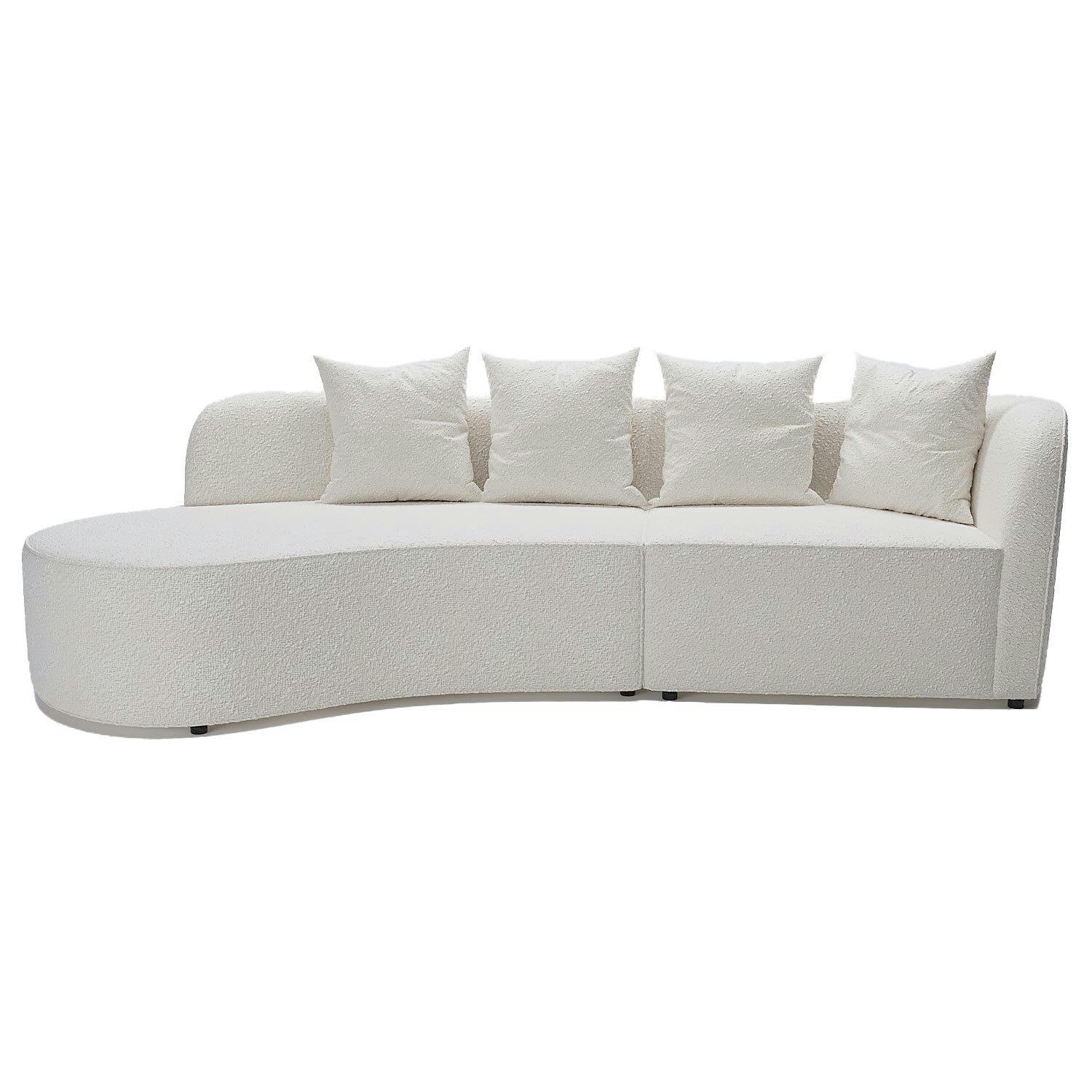 ALBA - Canapé sectionnel incurvé 3-4 places en tissu bouclé blanc