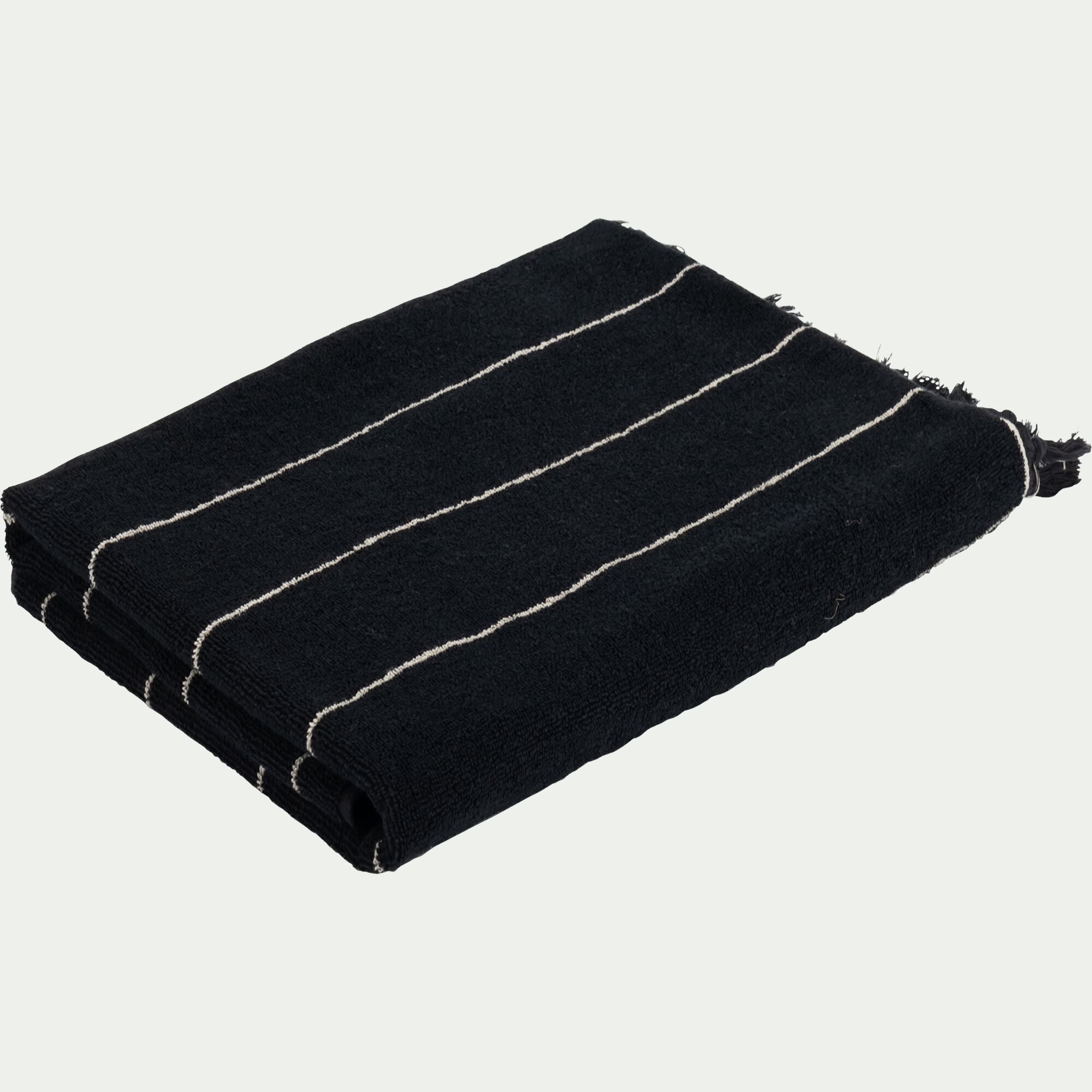 PISELLI - Drap de douche rayé en coton 70x140cm - noir