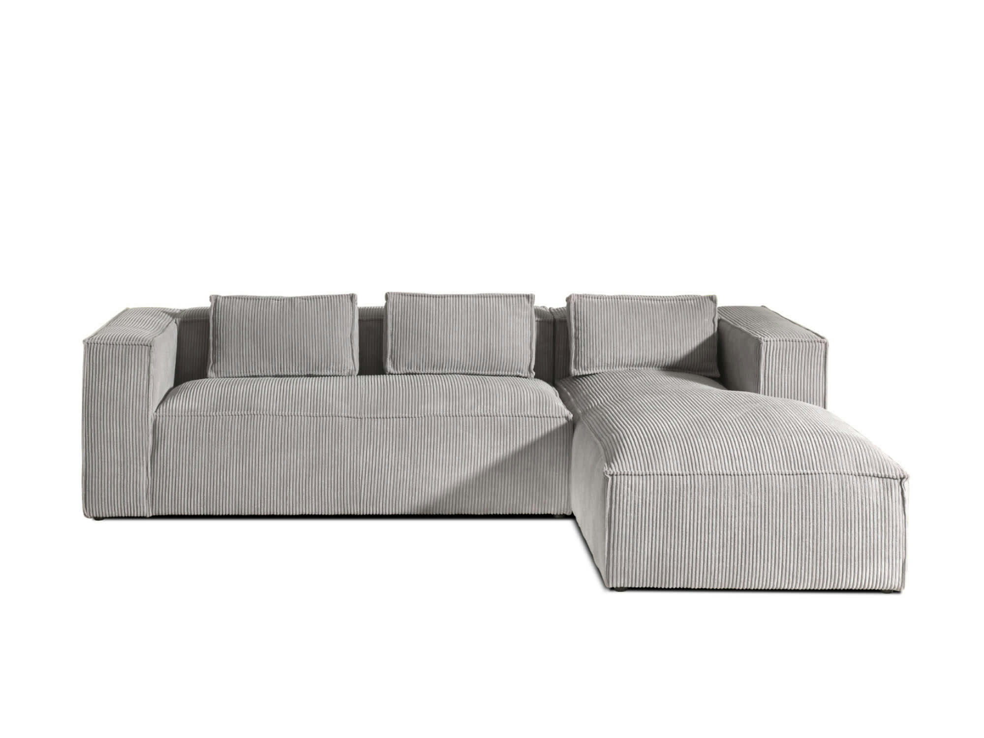 STELLA - Canapé d'angle droit 4 places en velours côtelé gris clair