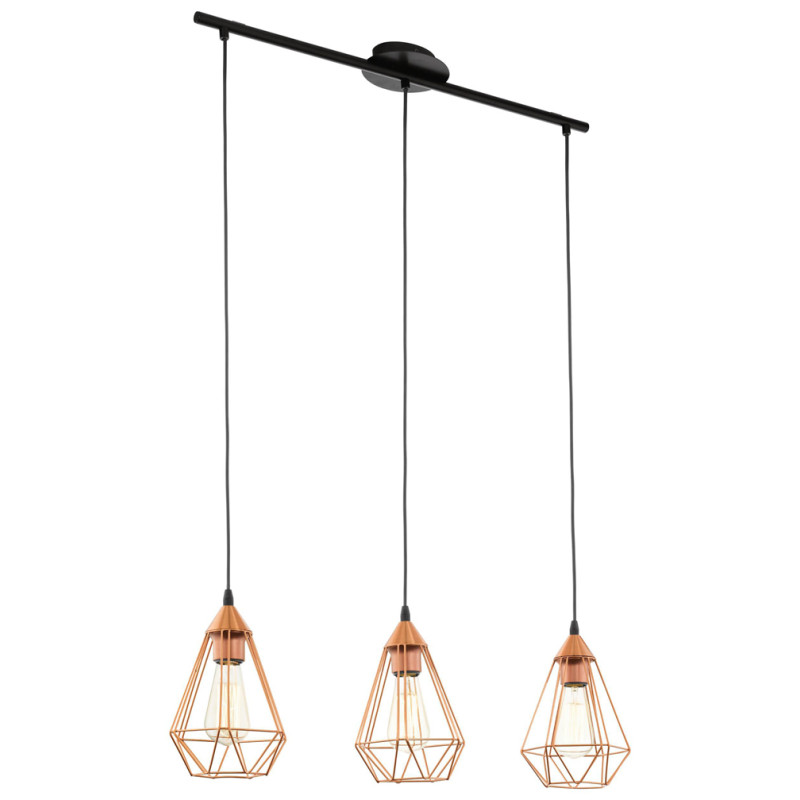 Suspension Tarbes noire et cuivre E27 3 x 60 W EGLO