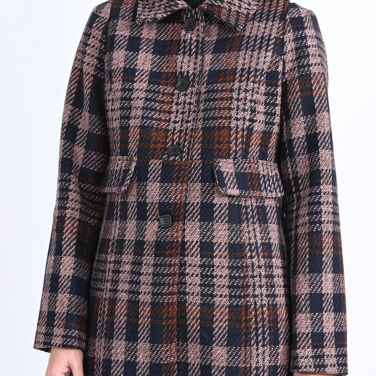 Manteau mi-long boutonné à carreaux