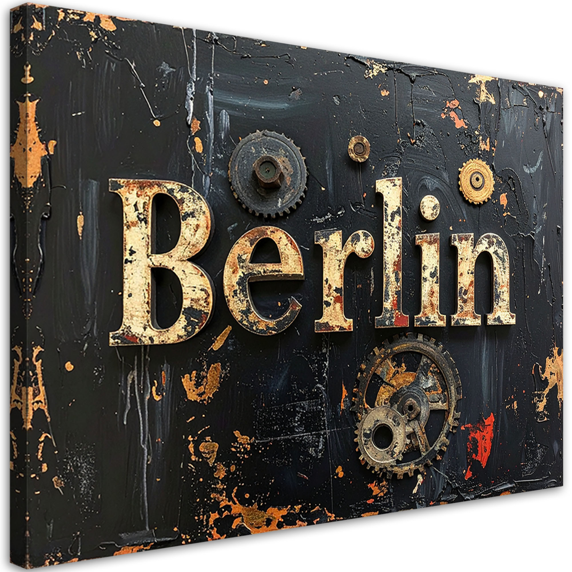 Obraz industrialny do salonu biura, Napis Berlin Typografia 30x20