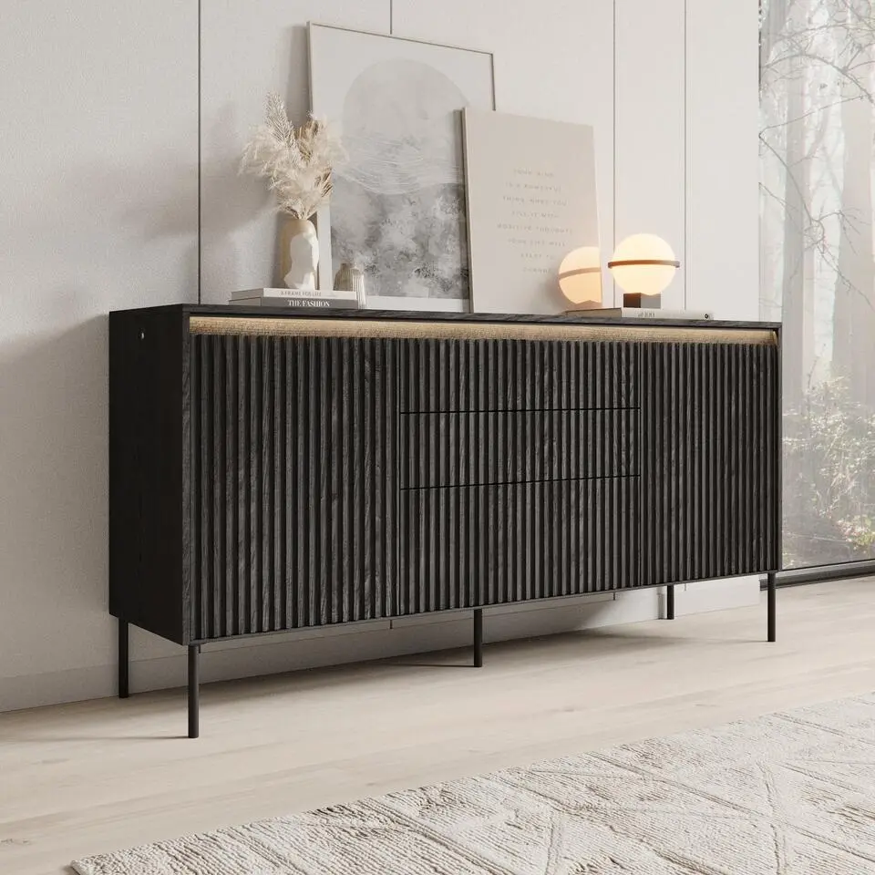 Meubella - Dressoir Timoteo - Mat zwart - 166 cm