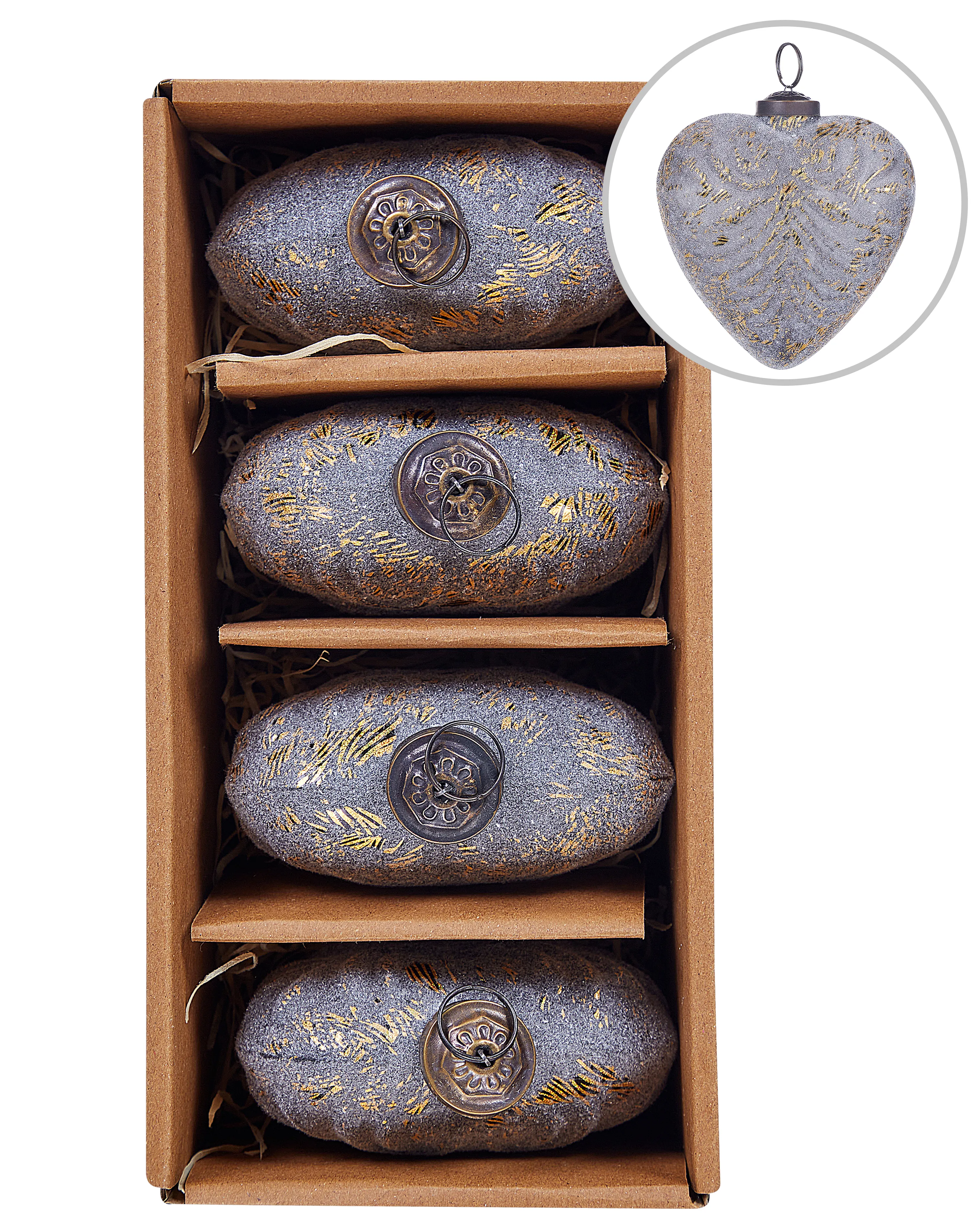 Set of 4 Baubles FERIABLE Glass Grey