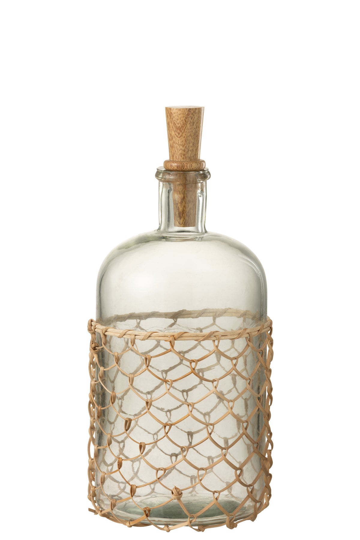 J-Line decoratie fles   kurk Breiwerk - glas/hout/riet - transparant