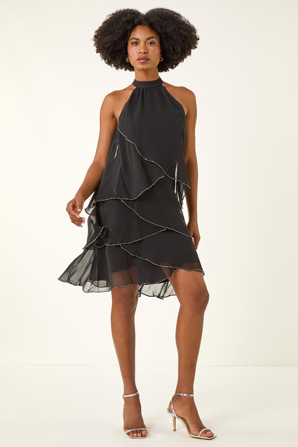 Roman Sequin Trim Halterneck Dress