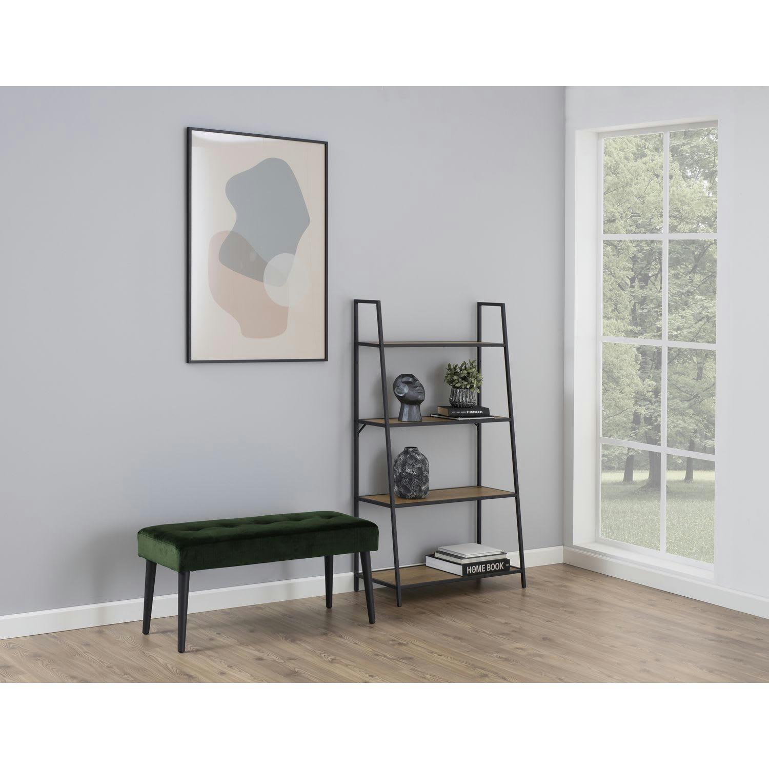 BELLA - Banc 2 placesa en métal et tissus effet velours vert