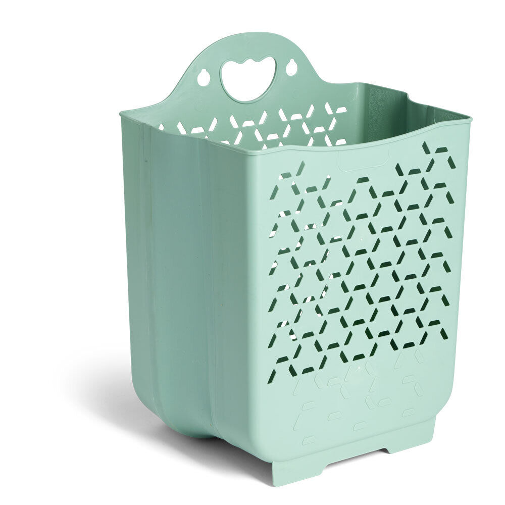 Panière à linge 45L murale pliable plastique vert H48cm