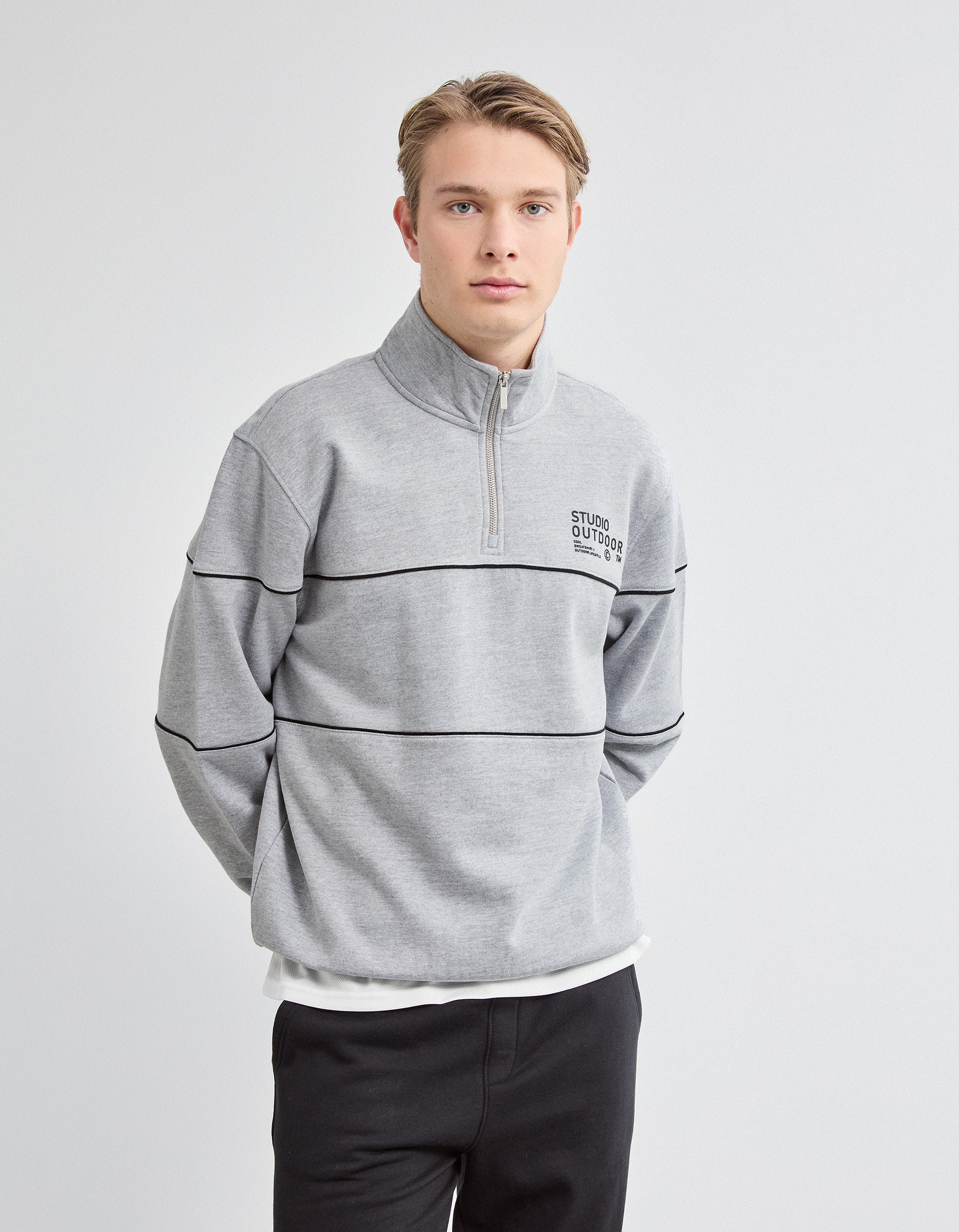 Sweatshirt com Fecho, Homem, Cinzento Claro