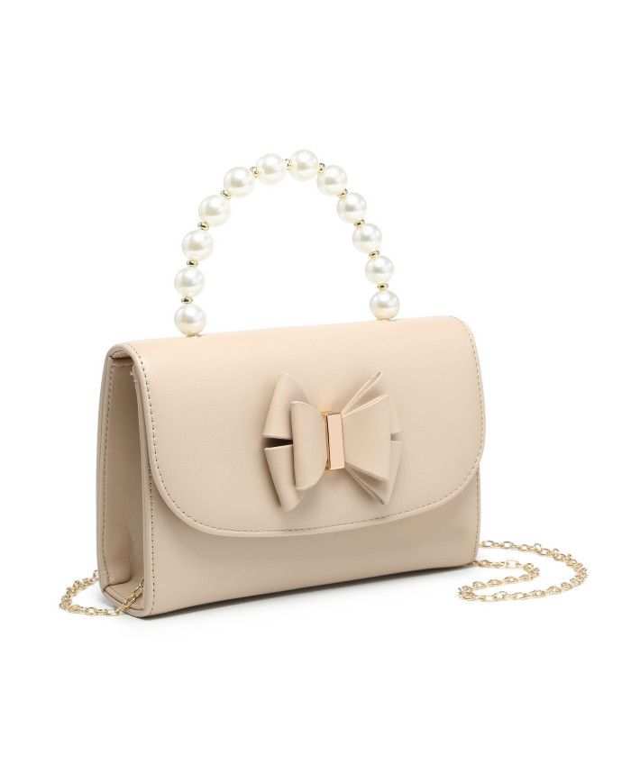 JFY Pearl Top Handle Tie Pu Clutch Bag