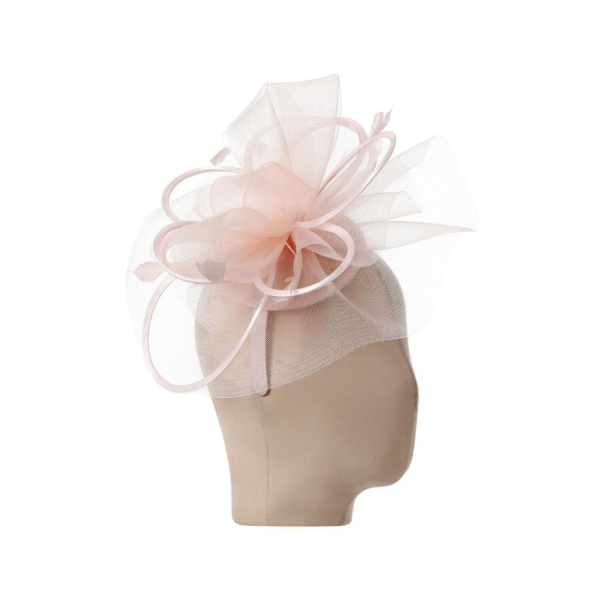 PEACH ACCESSORIES Plain Delicate Mesh Loops and Feather Accents Fascinator