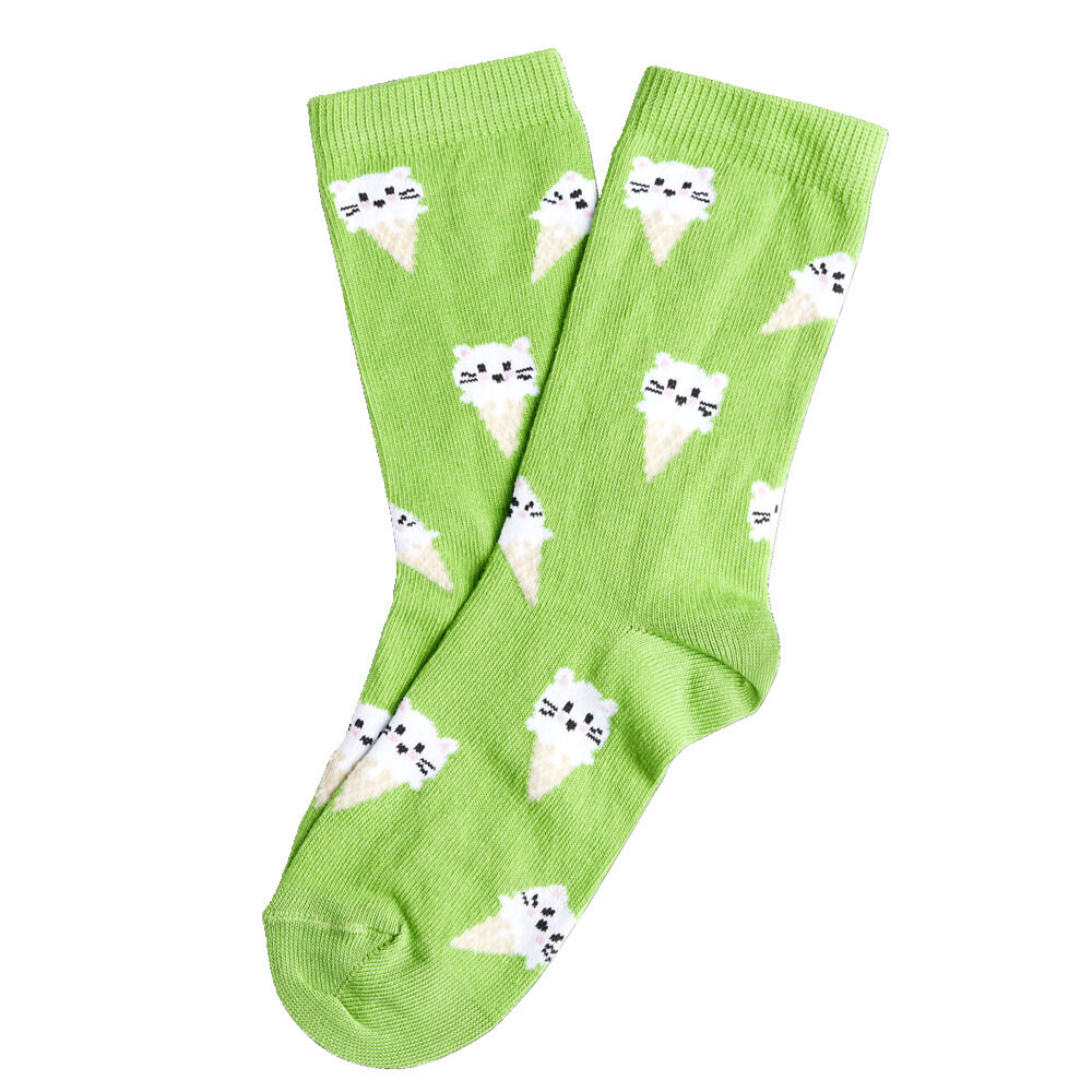 Chaussettes fille vertes motifs cornet chat T26/35