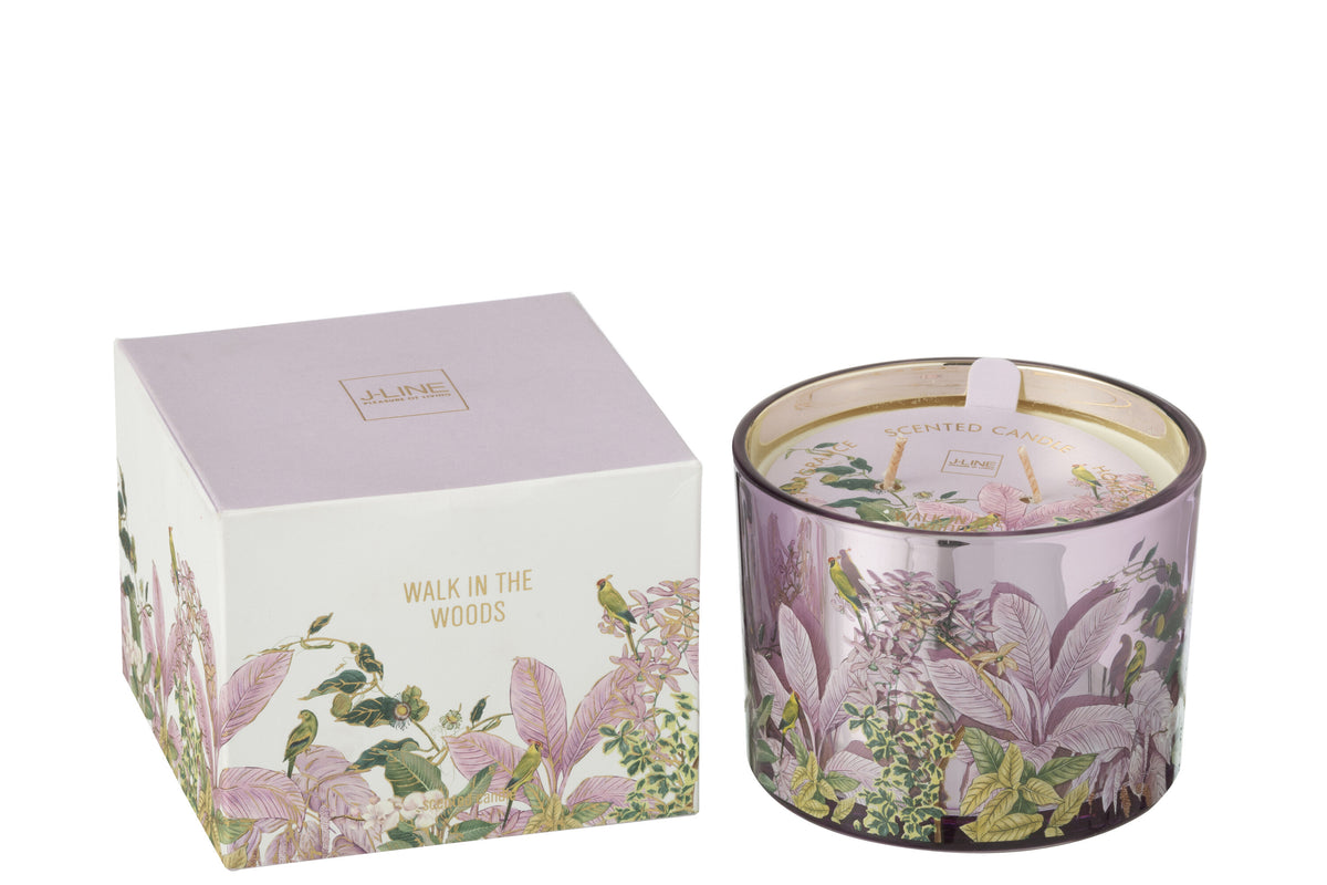 J-Line geurkaars Walk In The Woods - Mimosa & Rose - glas - roze - small - 30U
