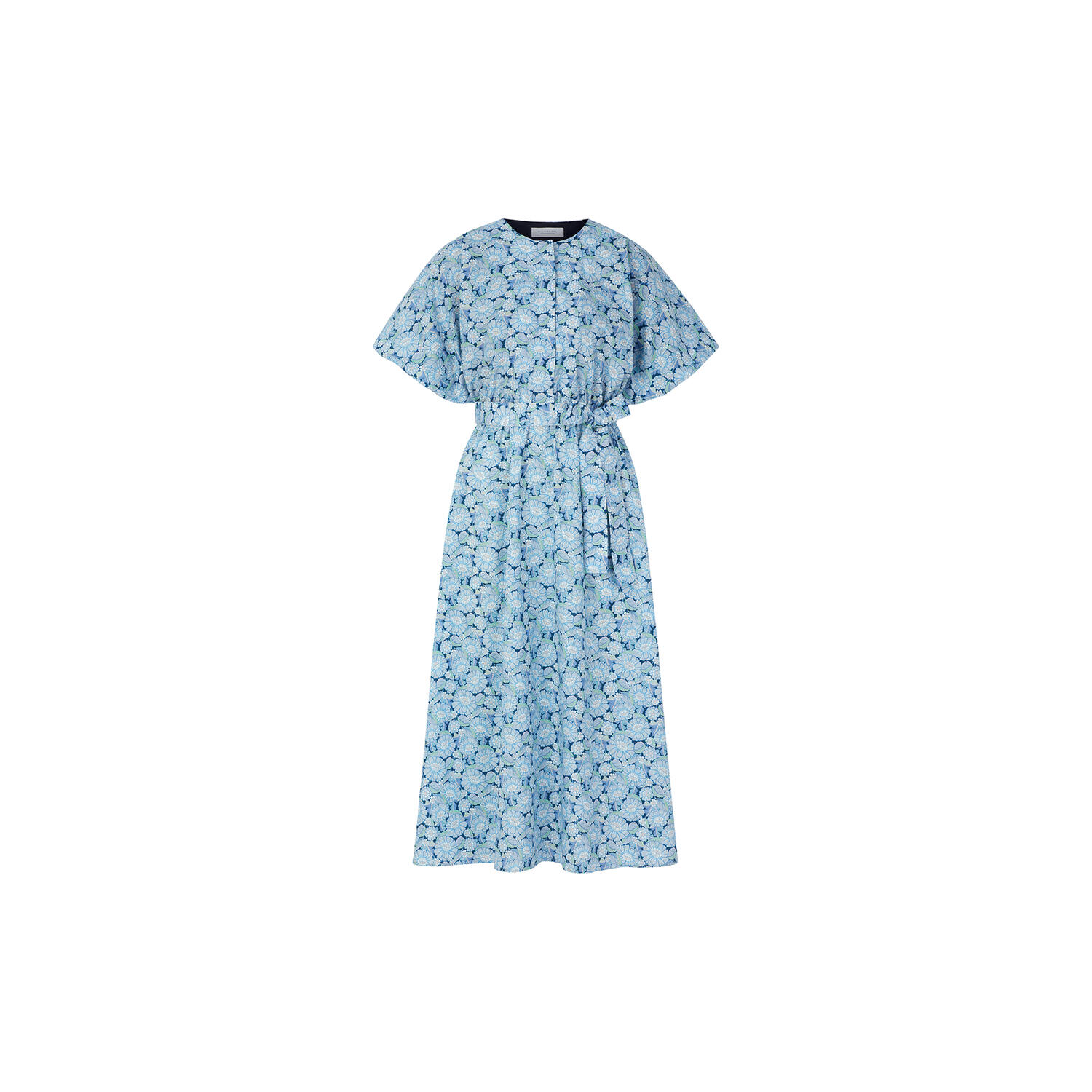 Printed Cotton Midi Dress, midnight blue