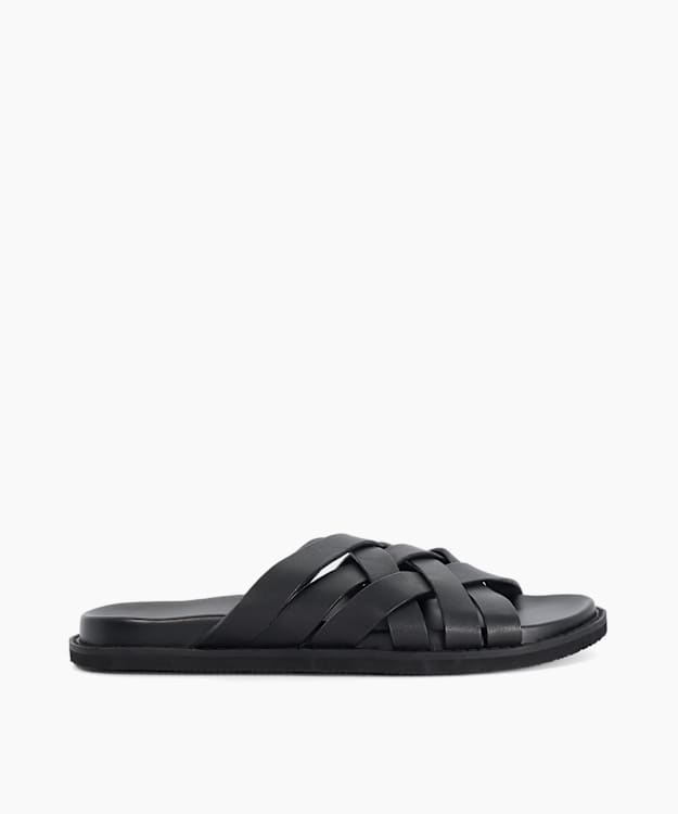 Iddris Black - Leather Woven Slip-On Sandals