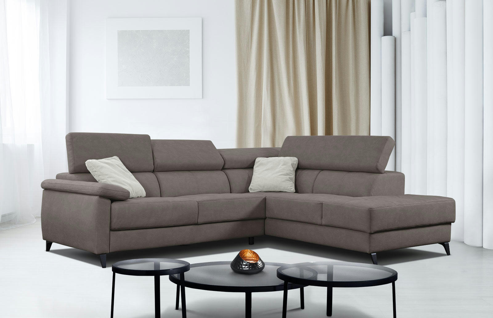 TAUNUS - Canapé d'angle droit 5 places gris