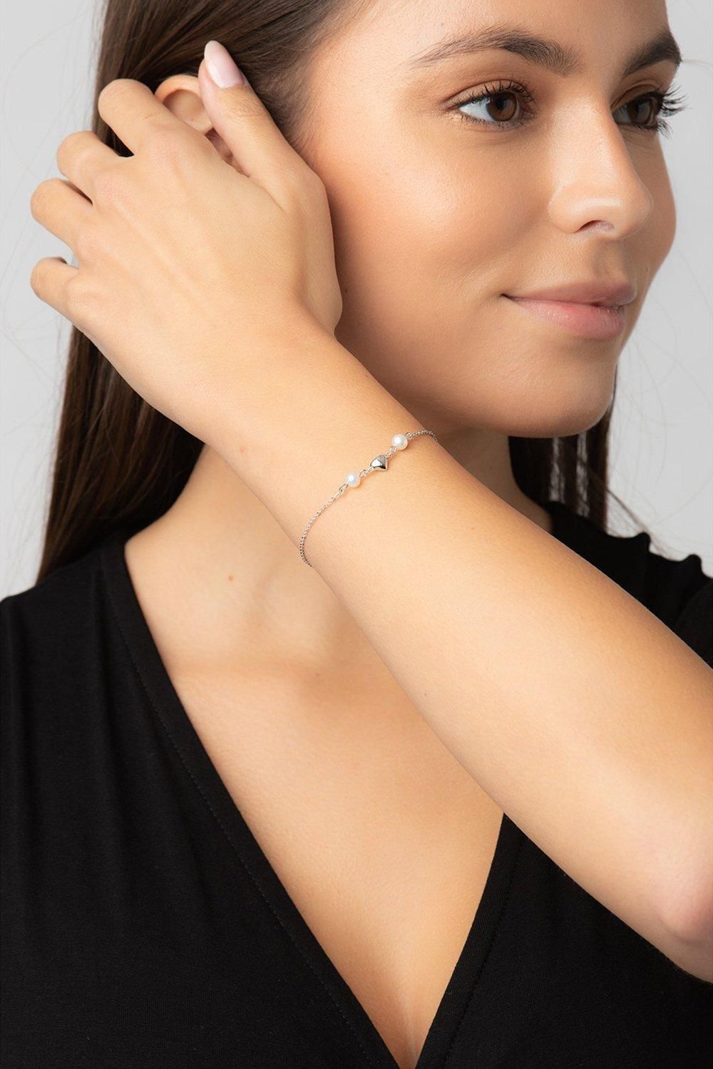Pure Luxuries London Gift Packaged 'Agneta' Rhodium Plated 925 Silver Heart Bracelet