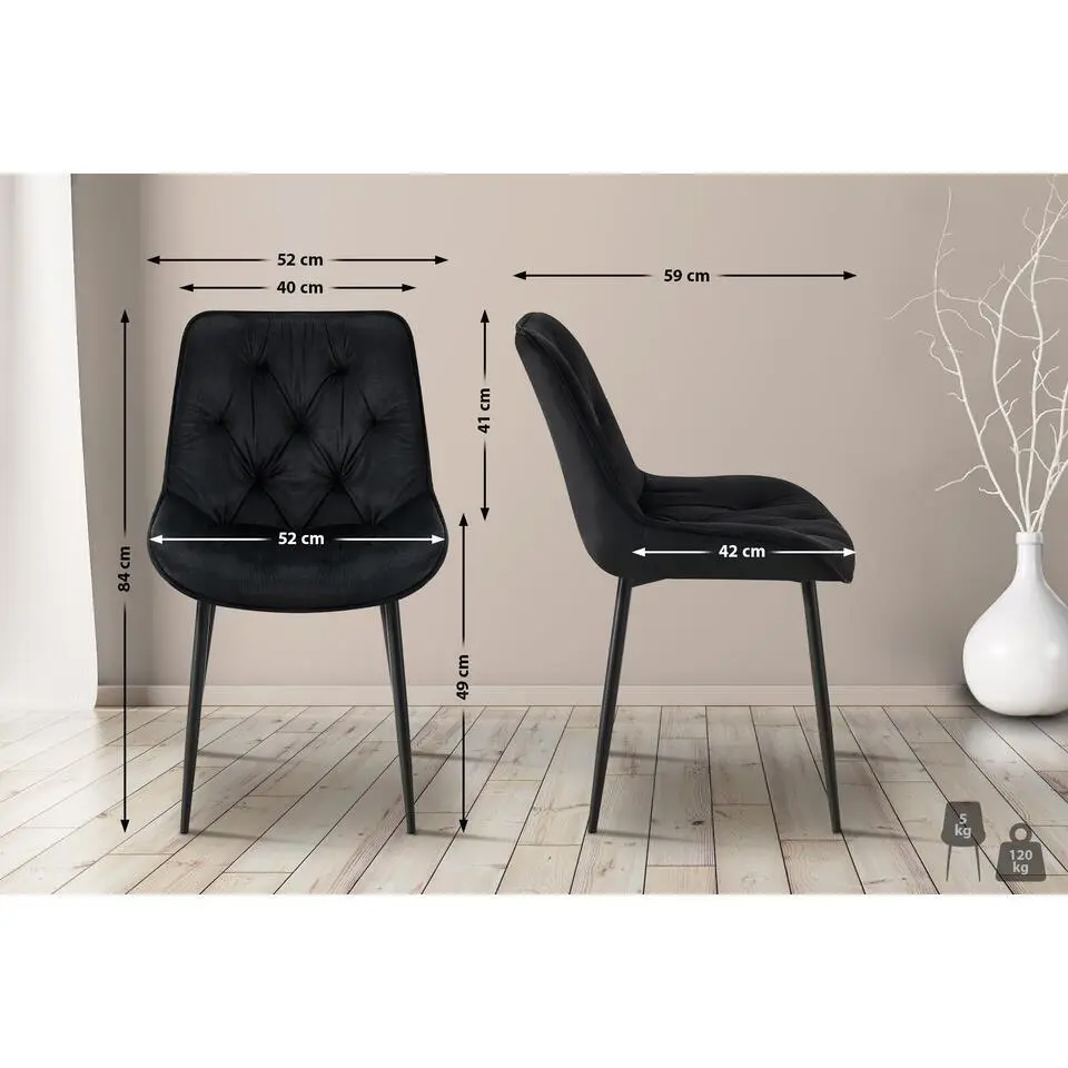 CLP Eetkamerstoel Wallace zwart Frame - Fluweel - zwart
