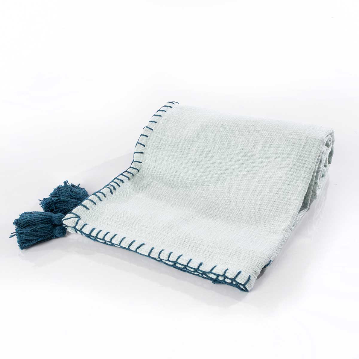 Manta cru com tassels azul 120x160cm